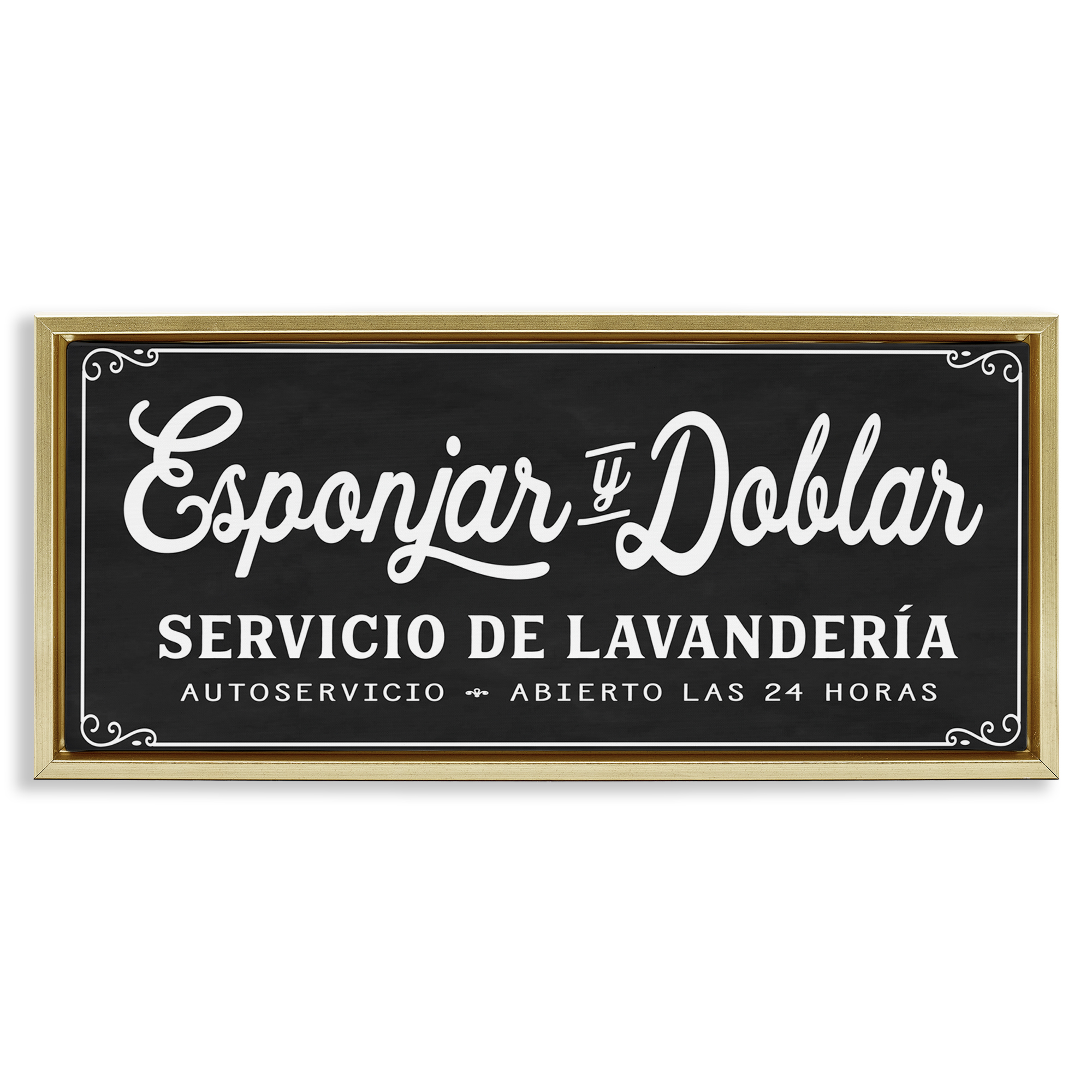 Stupell Industries Esponjar y Doblar Lavandería Bath & Laundry Painting Gold Floater Framed Art Print Wall Art, 31 x 14