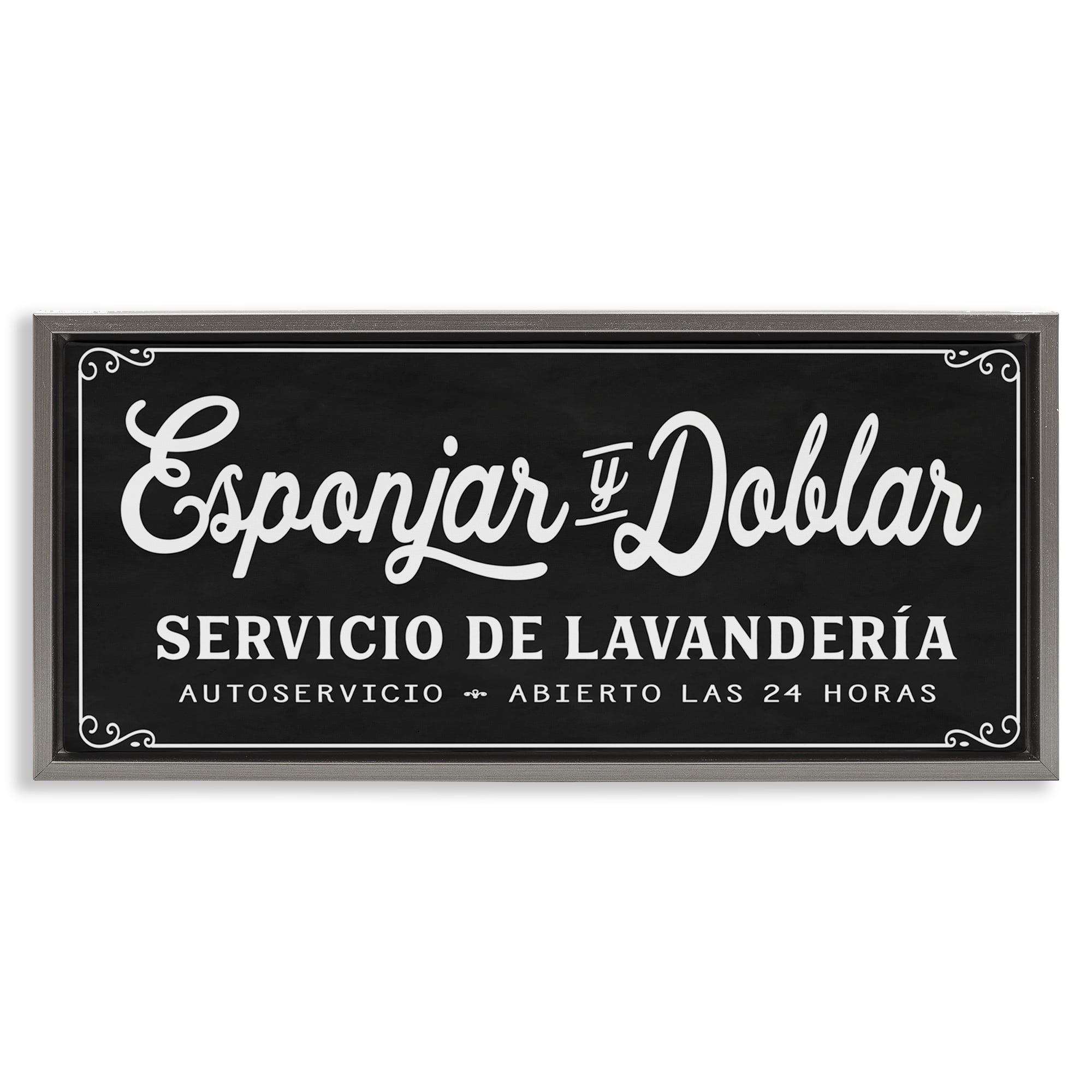 Stupell Industries Esponjar y Doblar Lavandería Bath & Laundry Painting Gray Floater Framed Art Print Wall Art, 25 x 11
