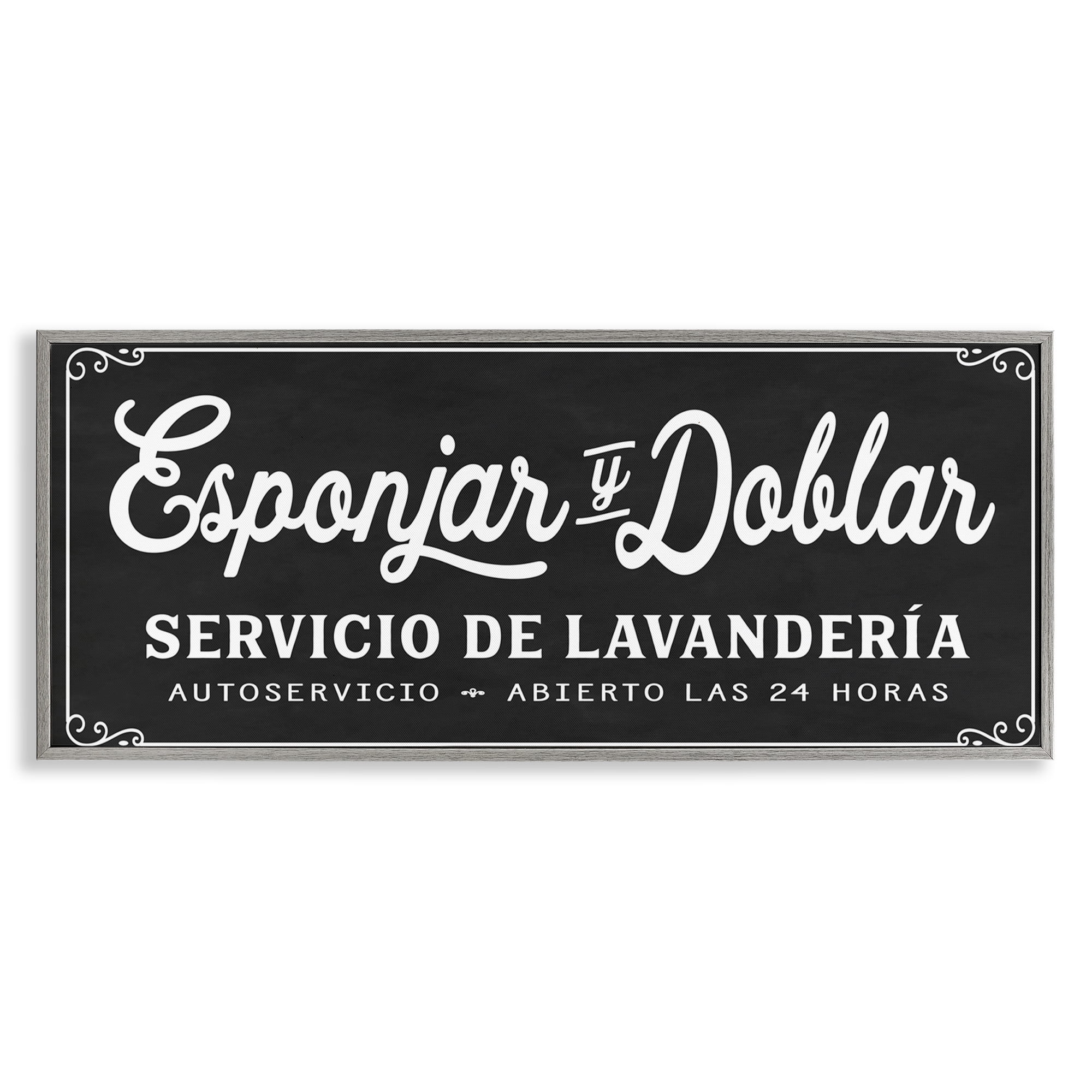 Stupell Industries Esponjar y Doblar Lavandería Bath & Laundry Painting Gray Framed Art Print Wall Art, 24 x 10