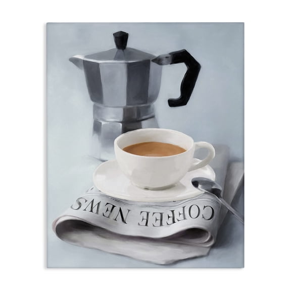 Stupell Industries Espresso Coffee & Newspaper Food & Beverage Painting Wrapped Canvas Canvas Art Print Wall Art, 24 x 30