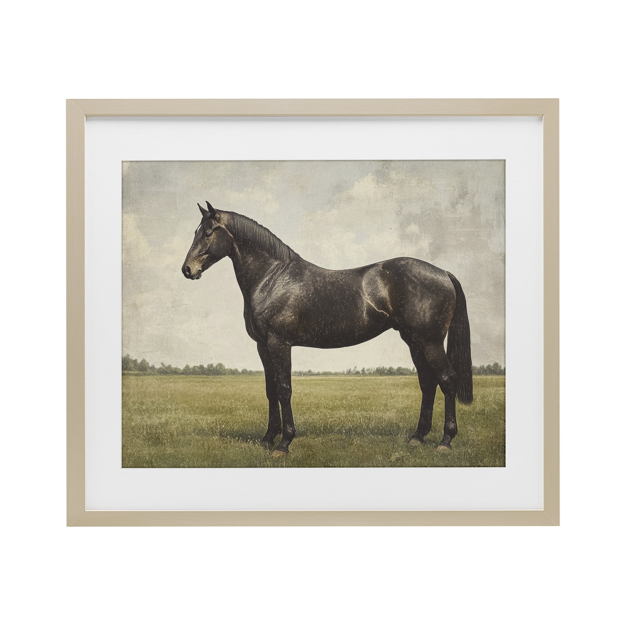 Stupell Industries Espresso Horse in Pastoral Field Birch Framed Print Under Glass, design by Petal Prints Design