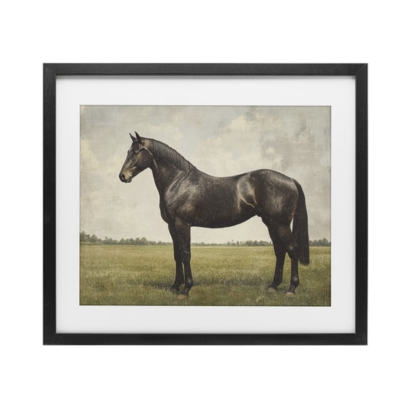 Stupell Industries Transitional Espresso Horse in Pastoral Field Black Framed Print Under Glass, 16 x 13, by Petals Prints Design