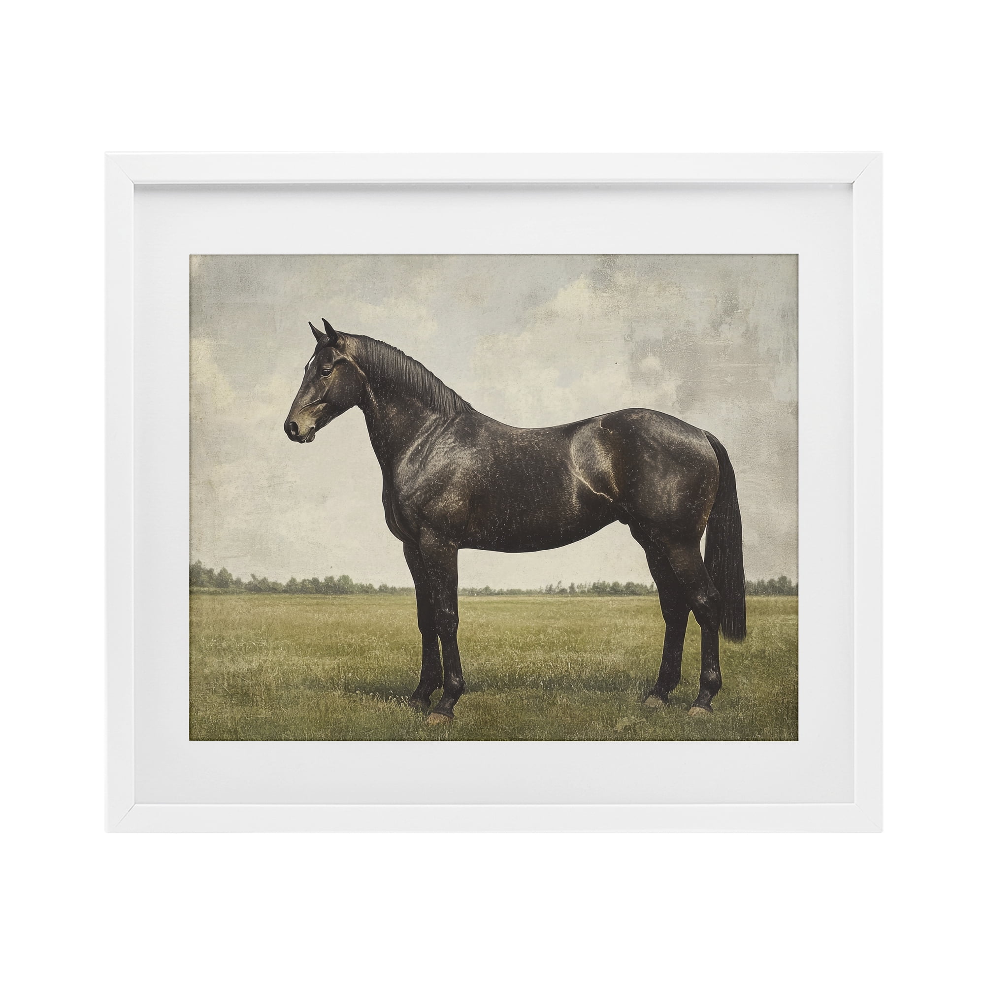 Stupell Industries Espresso Horse in Pastoral Field White Framed Print Under Glass, design by Petal Prints Design