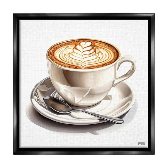 Stupell Industries Espresso Latte with Pattern Food & Beverage Painting Black Floater Framed Canvas Art Print Wall Art, 25 x 25