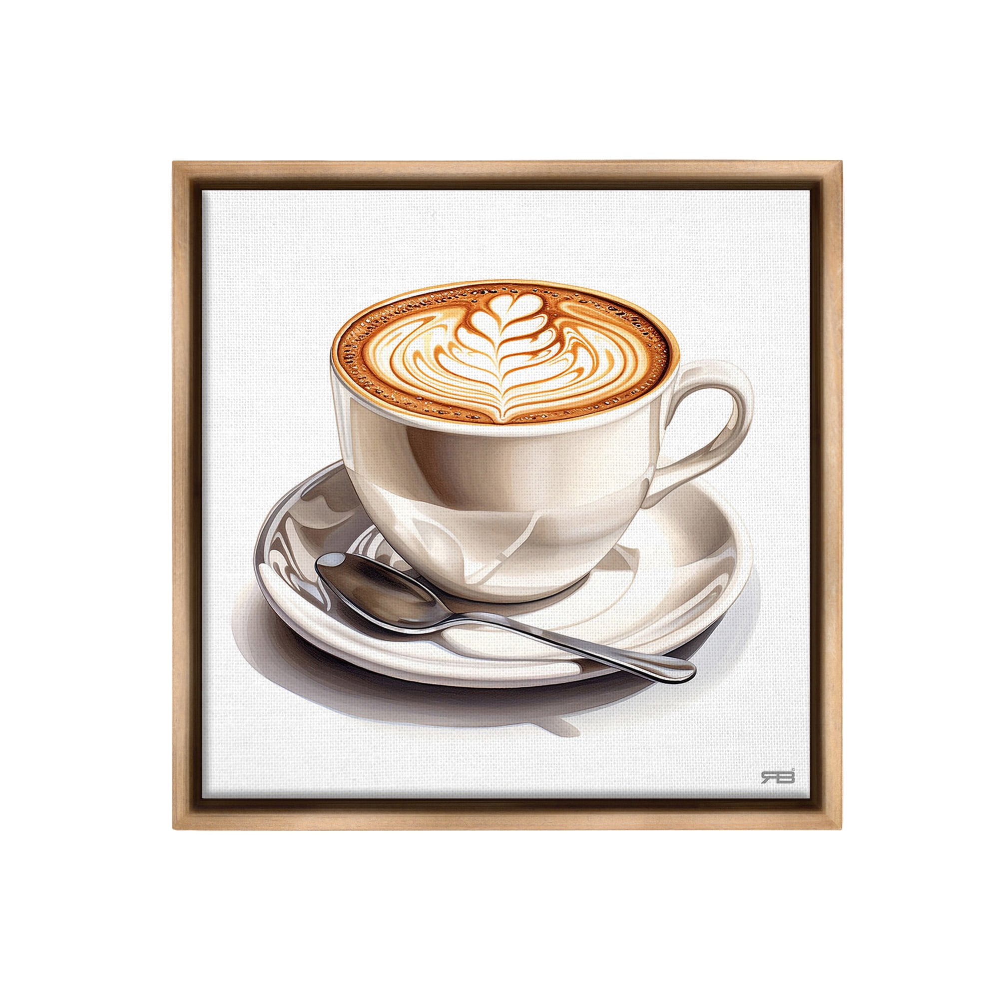 Stupell Industries Espresso Latte with Pattern Food & Beverage Painting Brown Floater Framed Canvas Art Print Wall Art, 18 x 18