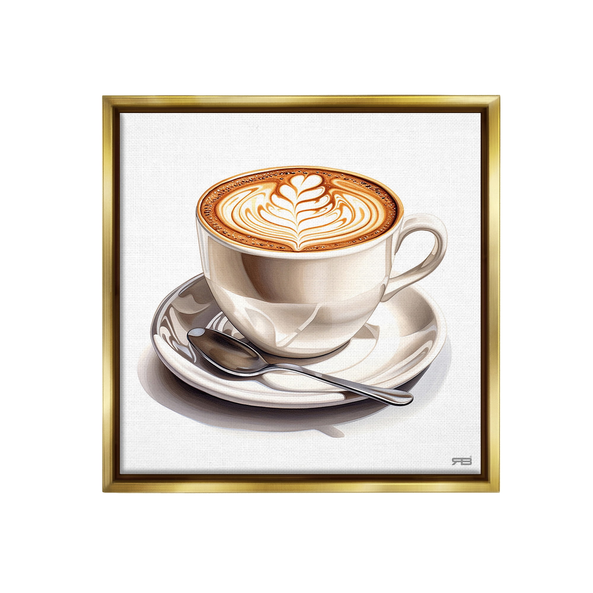 Stupell Industries Espresso Latte with Pattern Food & Beverage Painting Gold Floater Framed Canvas Art Print Wall Art, 18 x 18