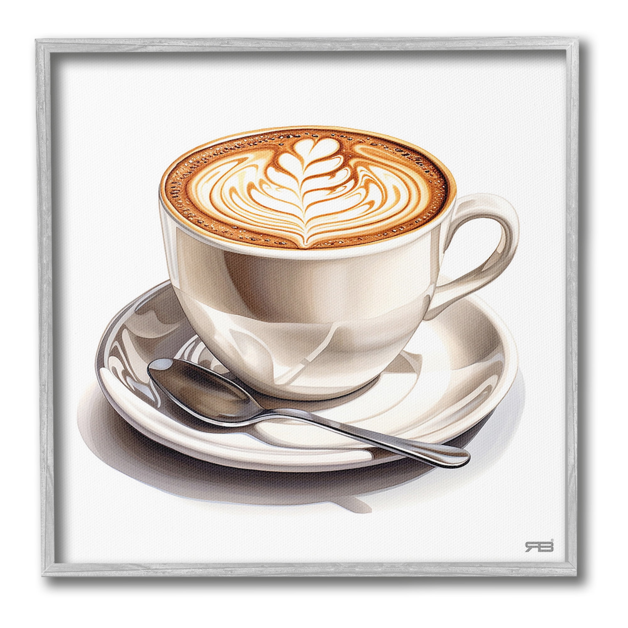Stupell Industries Espresso Latte with Pattern Food & Beverage Painting Gray Framed Art Print Wall Art, 17 x 17