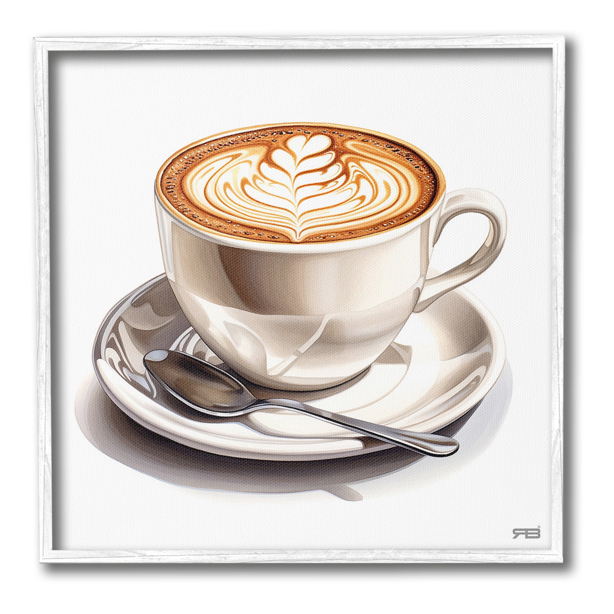 Stupell Industries Espresso Latte with Pattern Food & Beverage Painting White Framed Art Print Wall Art, 17 x 17
