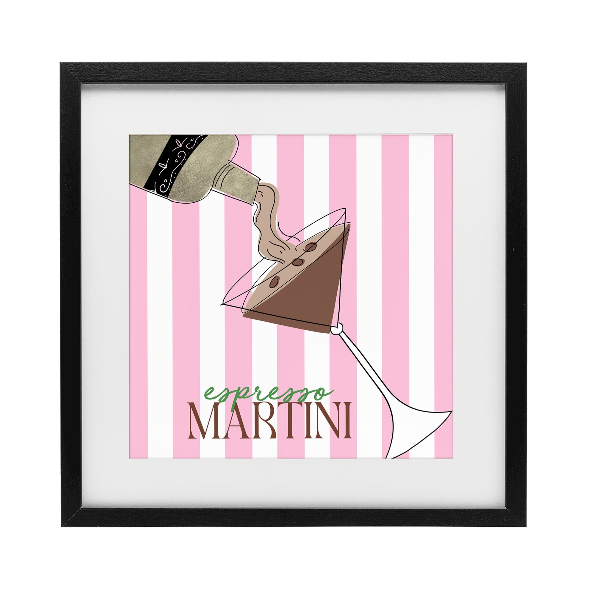 Stupell Industries Espresso Martini Pink Stripes Black Framed Print Under Glass, design by Deidre Mosher