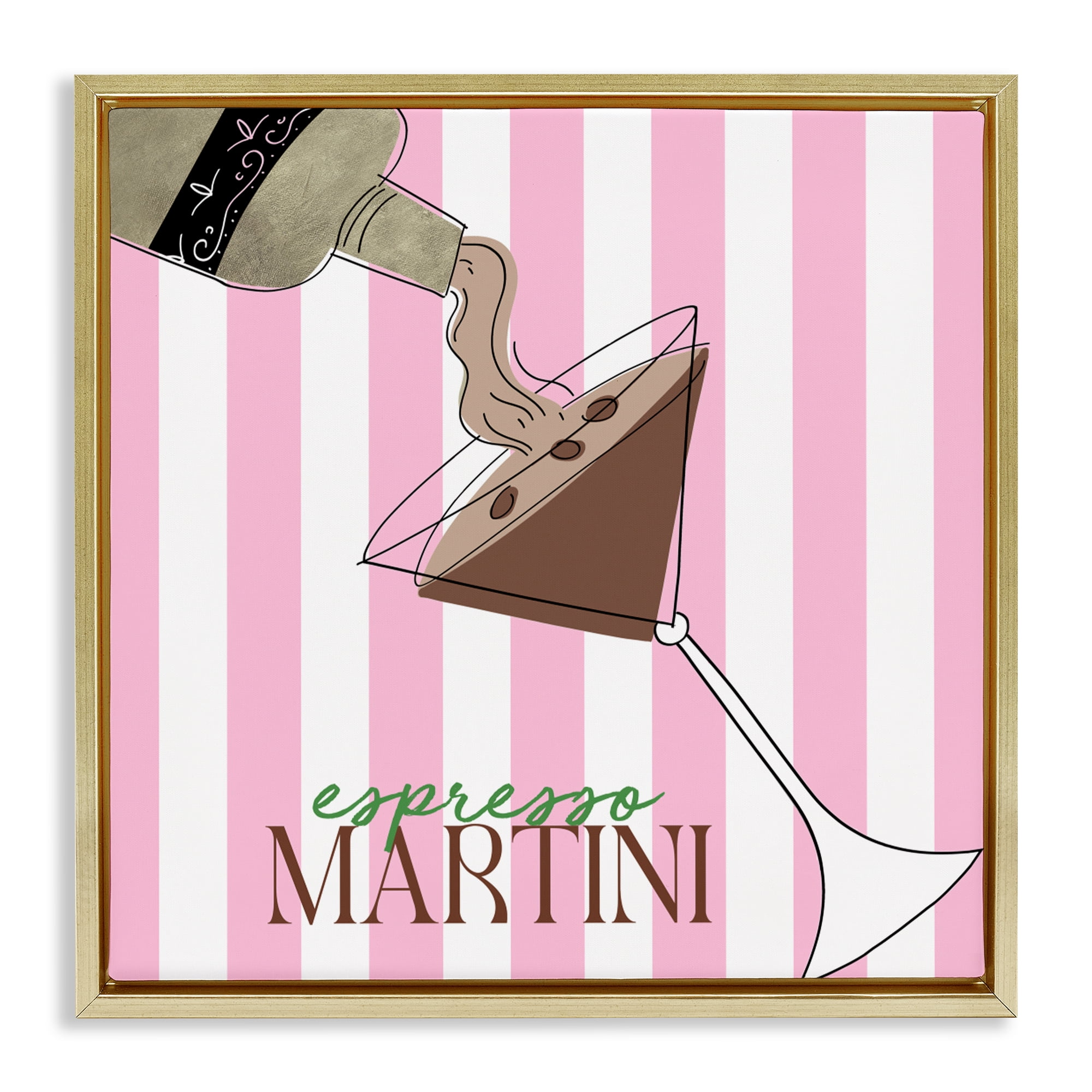 Stupell Industries Espresso Martini Pink Stripes Gold Framed Floater Canvas Wall Art, design by Deidre Mosher