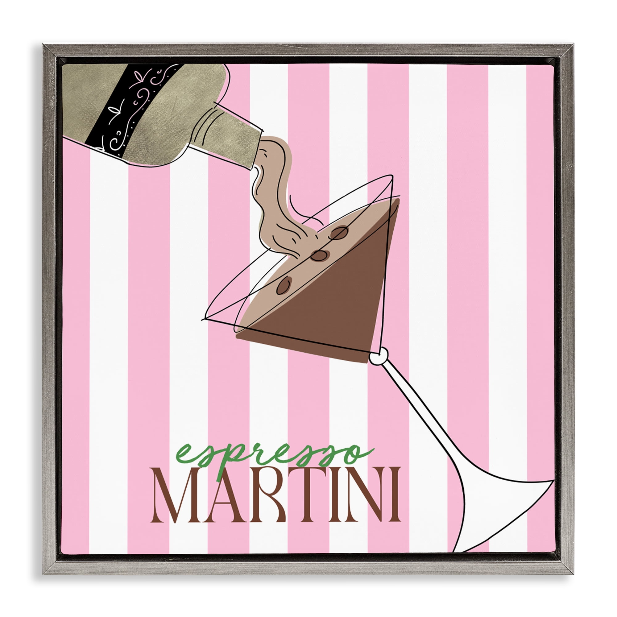 Stupell Industries Espresso Martini Pink Stripes Gray Framed Floater Canvas Wall Art, design by Deidre Mosher
