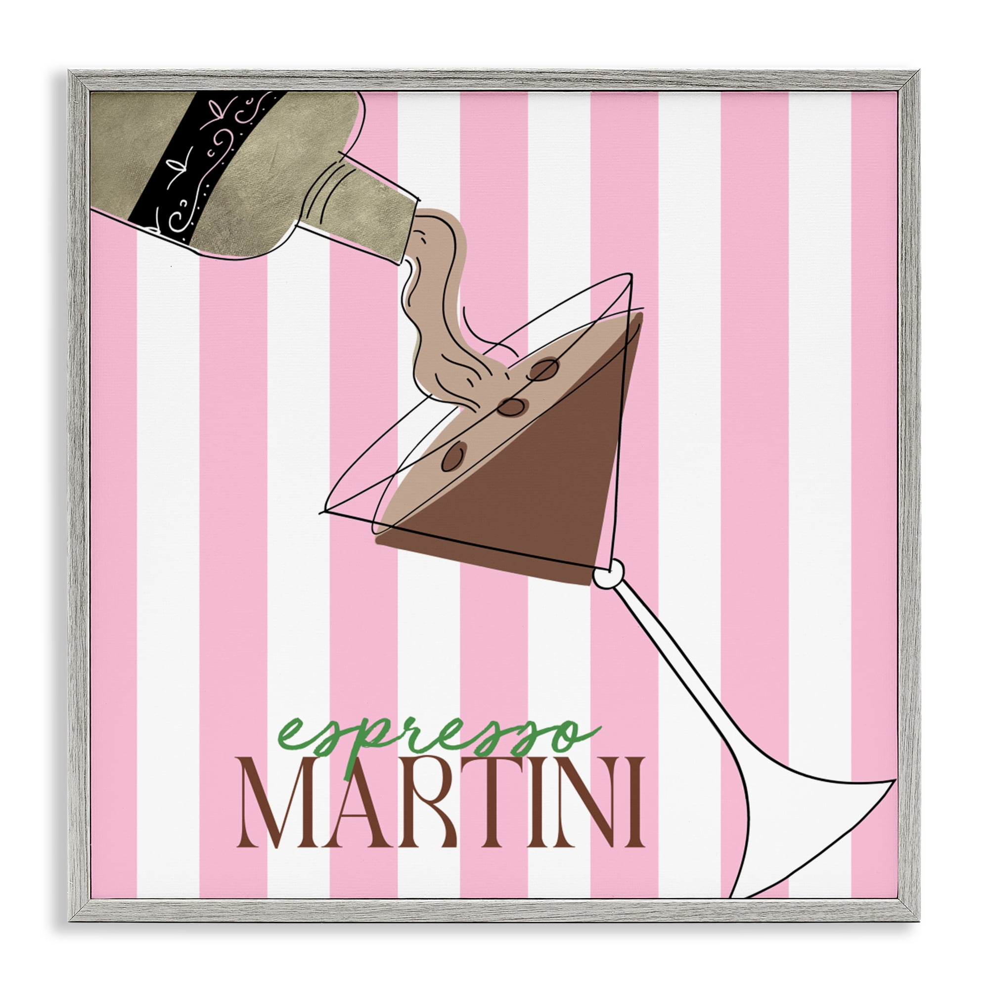 Stupell Industries Espresso Martini Pink Stripes Gray Framed Giclee Art, design by Deidre Mosher