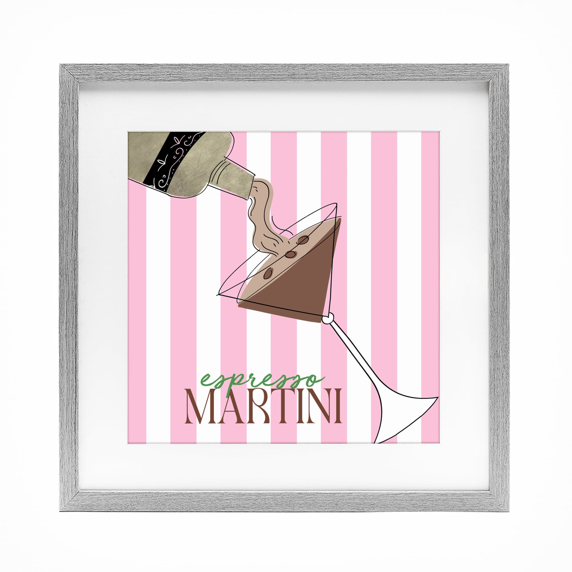 Stupell Industries Espresso Martini Pink Stripes Gray Framed Print Under Glass, design by Deidre Mosher