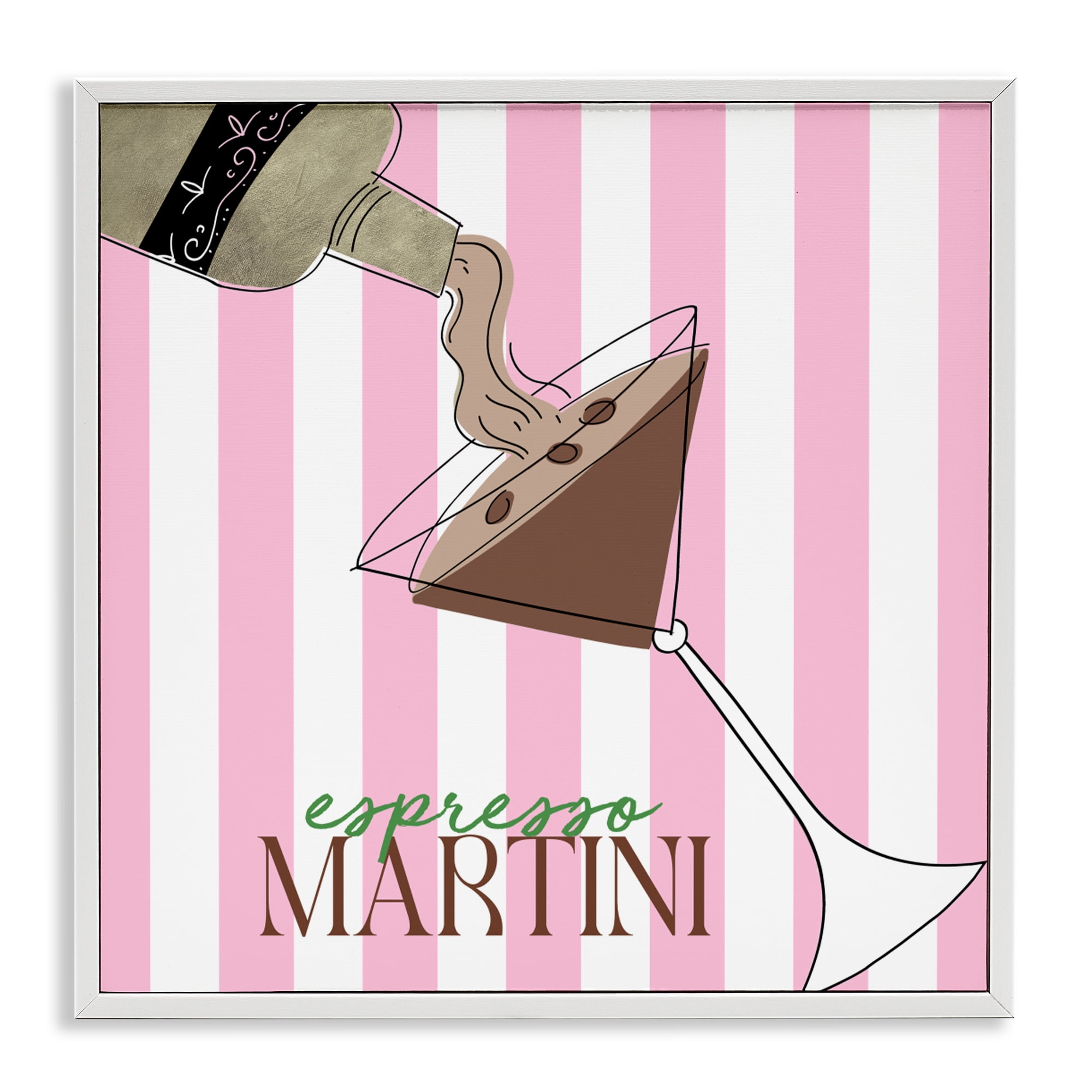 Stupell Industries Espresso Martini Pink Stripes White Framed Giclee Art, design by Deidre Mosher