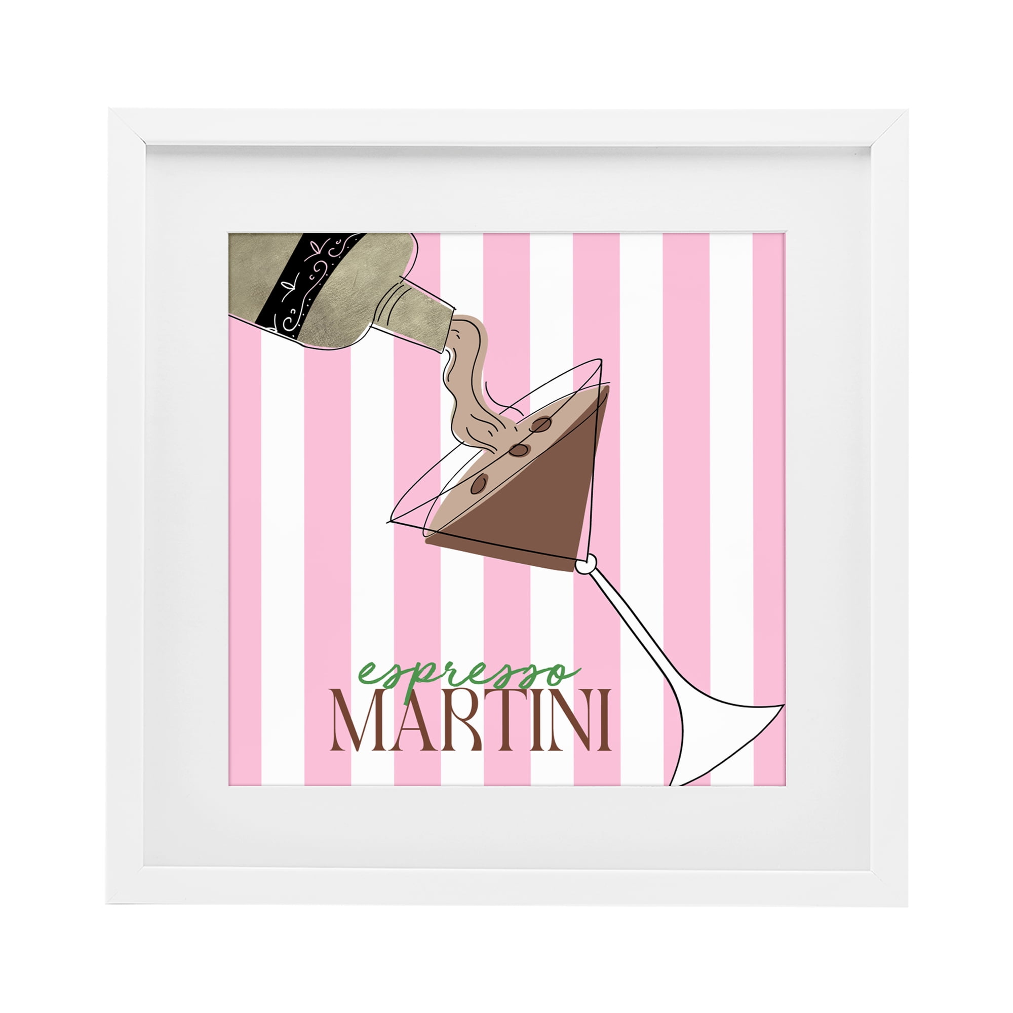 Stupell Industries Espresso Martini Pink Stripes White Framed Print Under Glass, design by Deidre Mosher