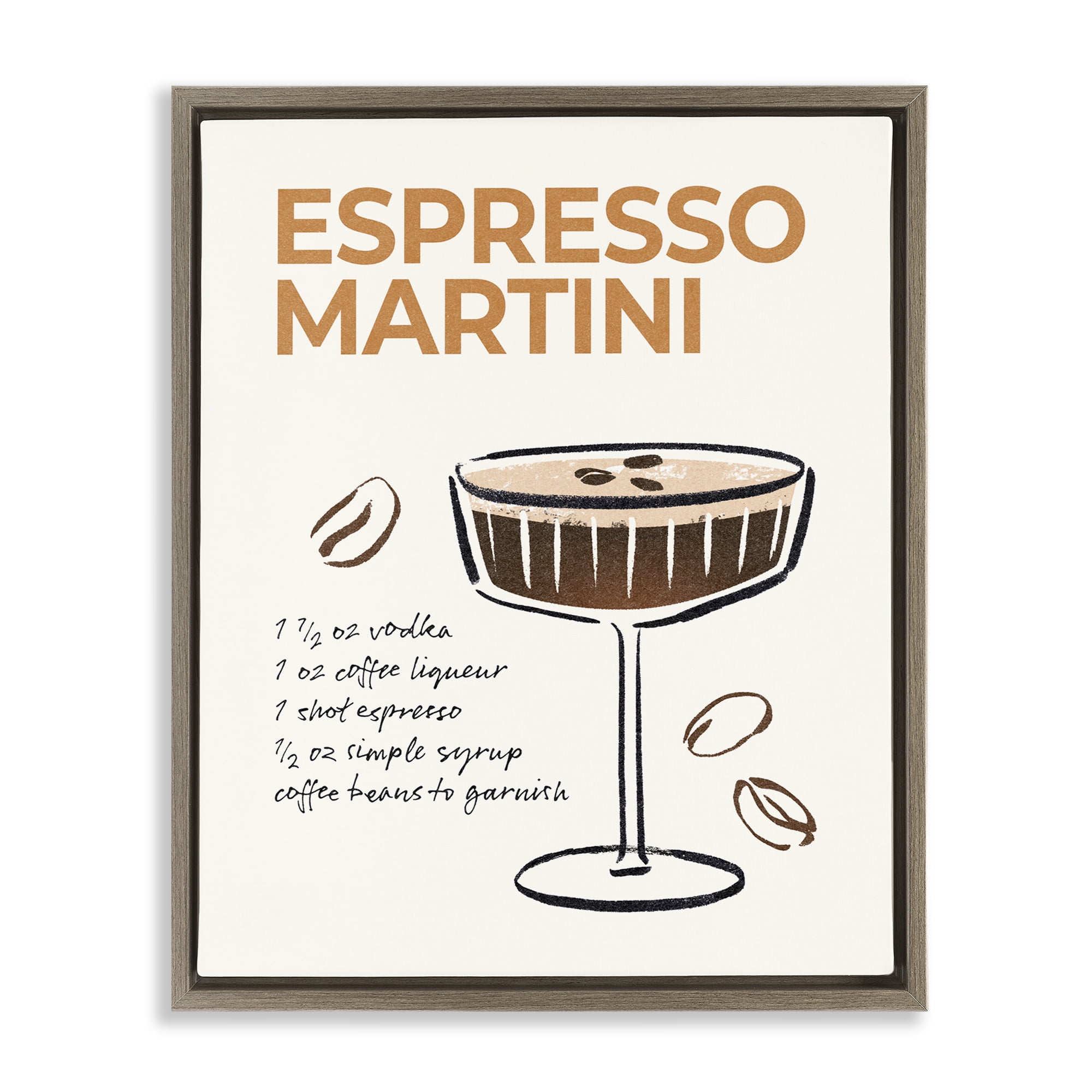 Stupell Industries Espresso Martini Recipe Food & Beverage Painting Brown Floater Framed Canvas Art Print Wall Art, 17 x 21