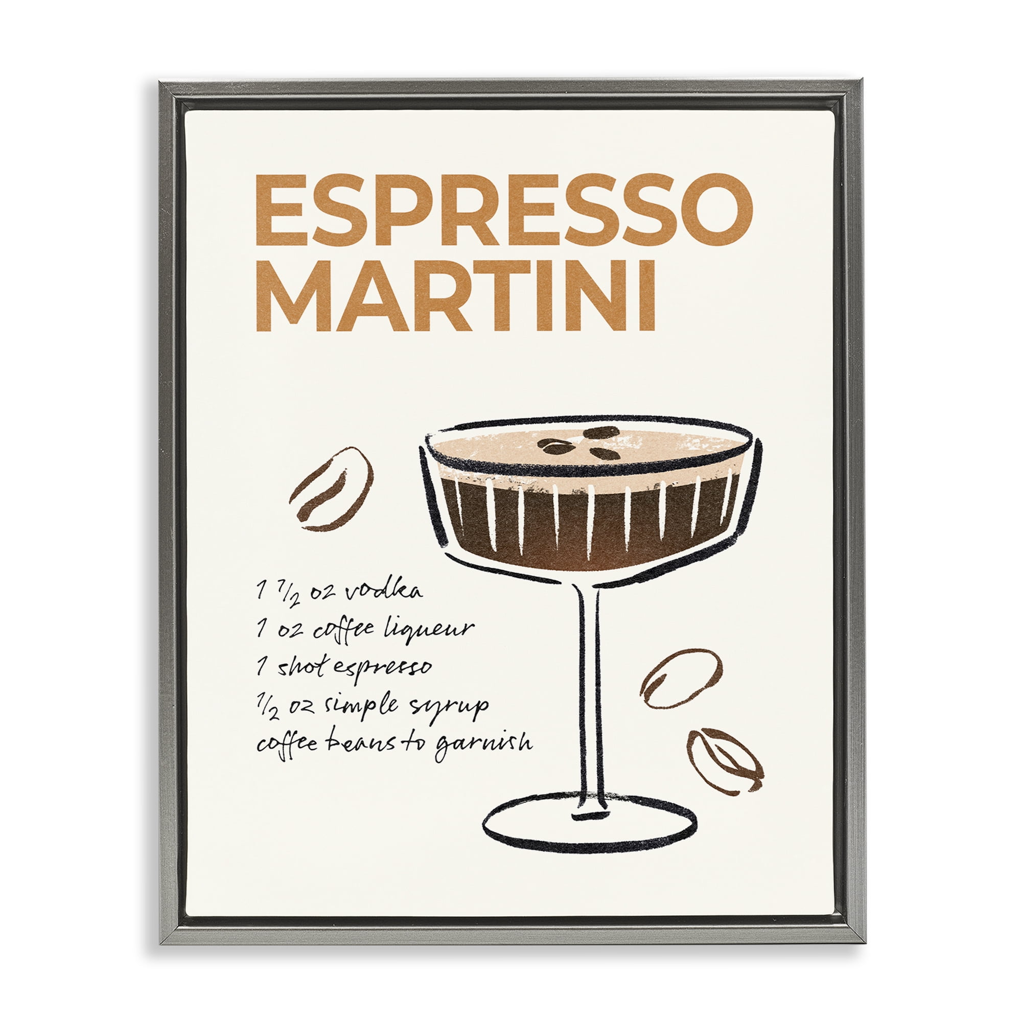 Stupell Industries Espresso Martini Recipe Food & Beverage Painting Gray Floater Framed Canvas Art Print Wall Art, 17 x 21