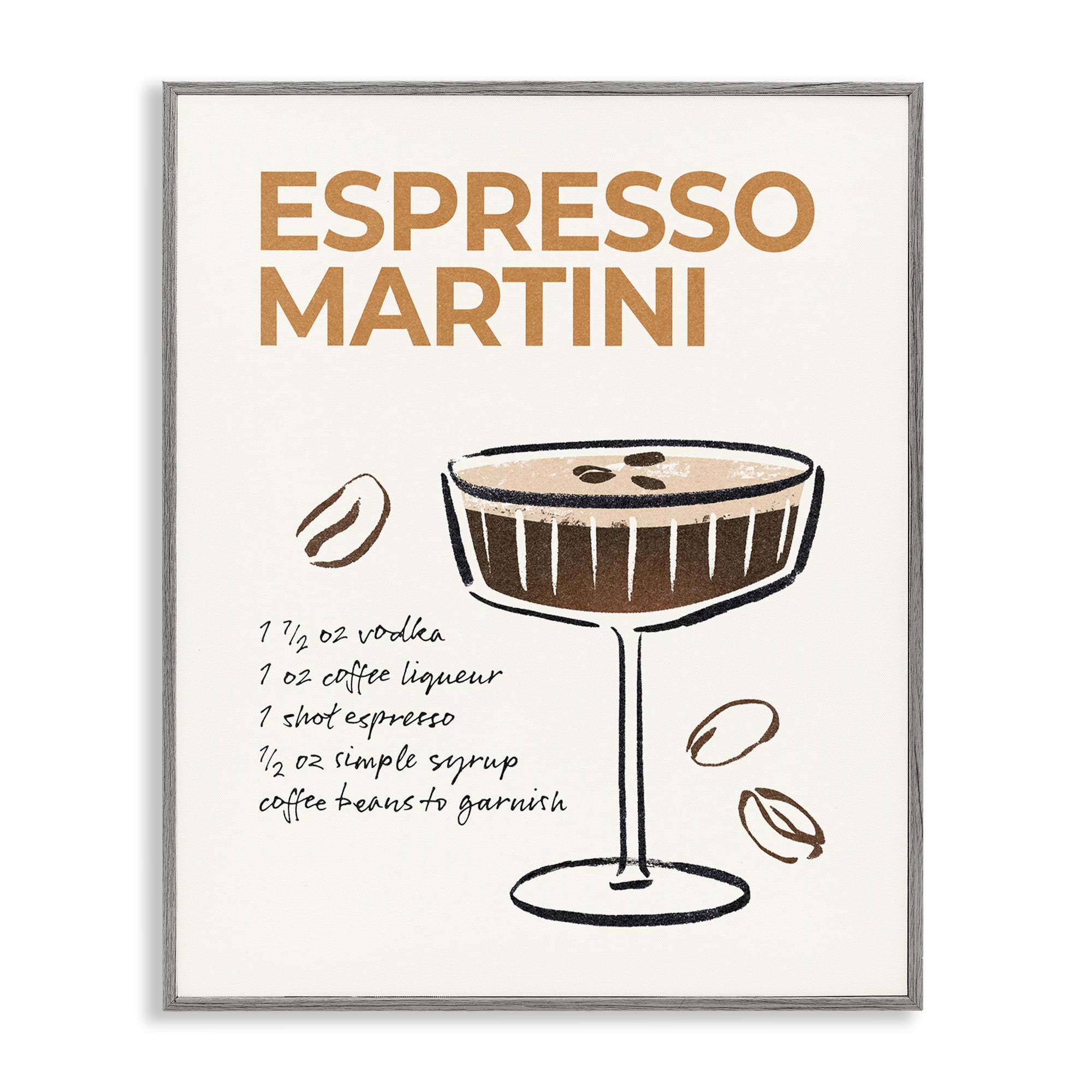 Stupell Industries Espresso Martini Recipe Food & Beverage Painting Gray Framed Art Print Wall Art, 24 x 30