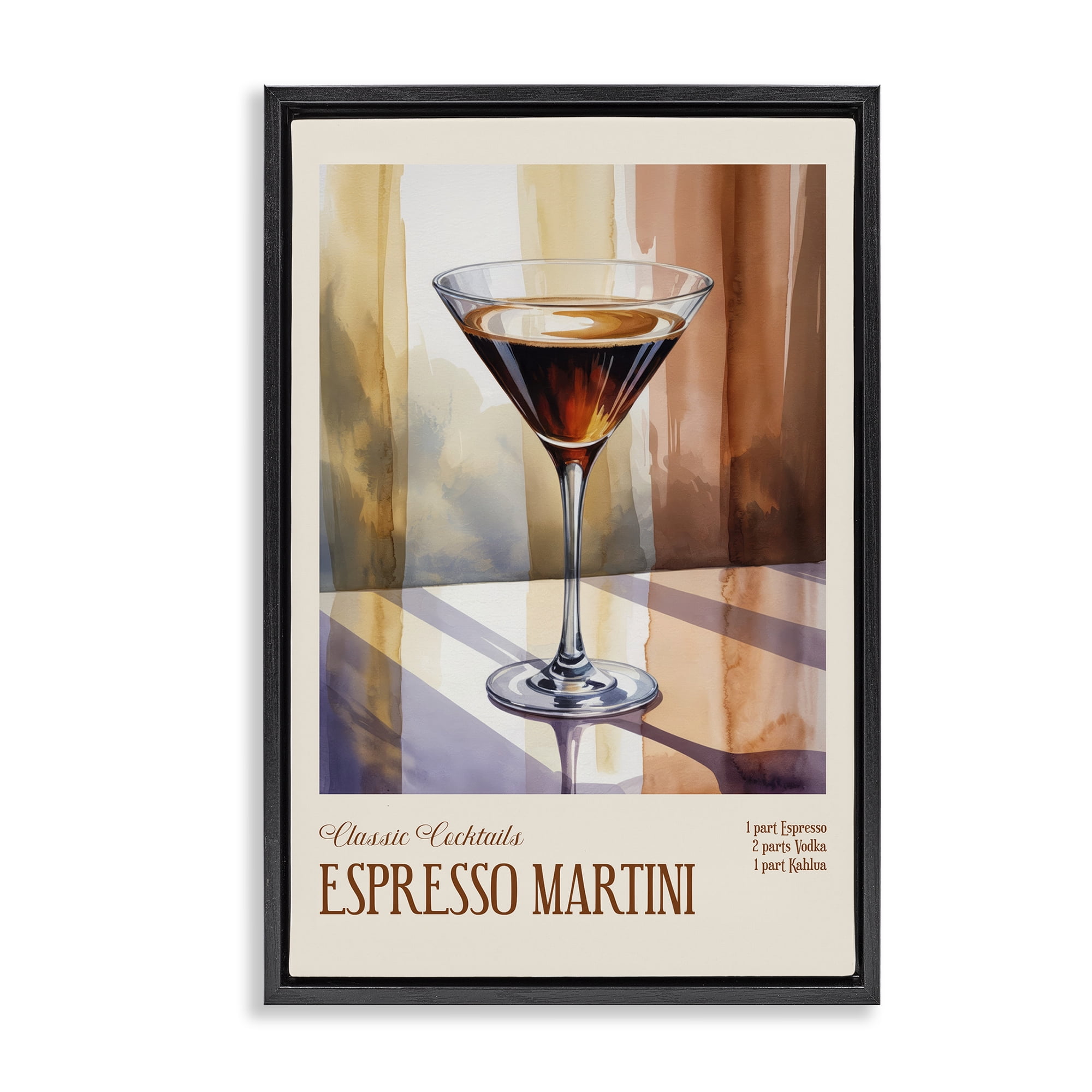 Stupell Industries Espresso Martini Sun Reflection Black Framed Floater Canvas Wall Art, design by Andreas Magnusson