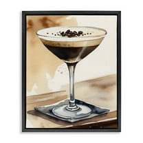 Stupell Industries Espresso Martini Watercolor Food & Beverage Painting Black Floater Framed Canvas Art Print Wall Art, 17 x 21