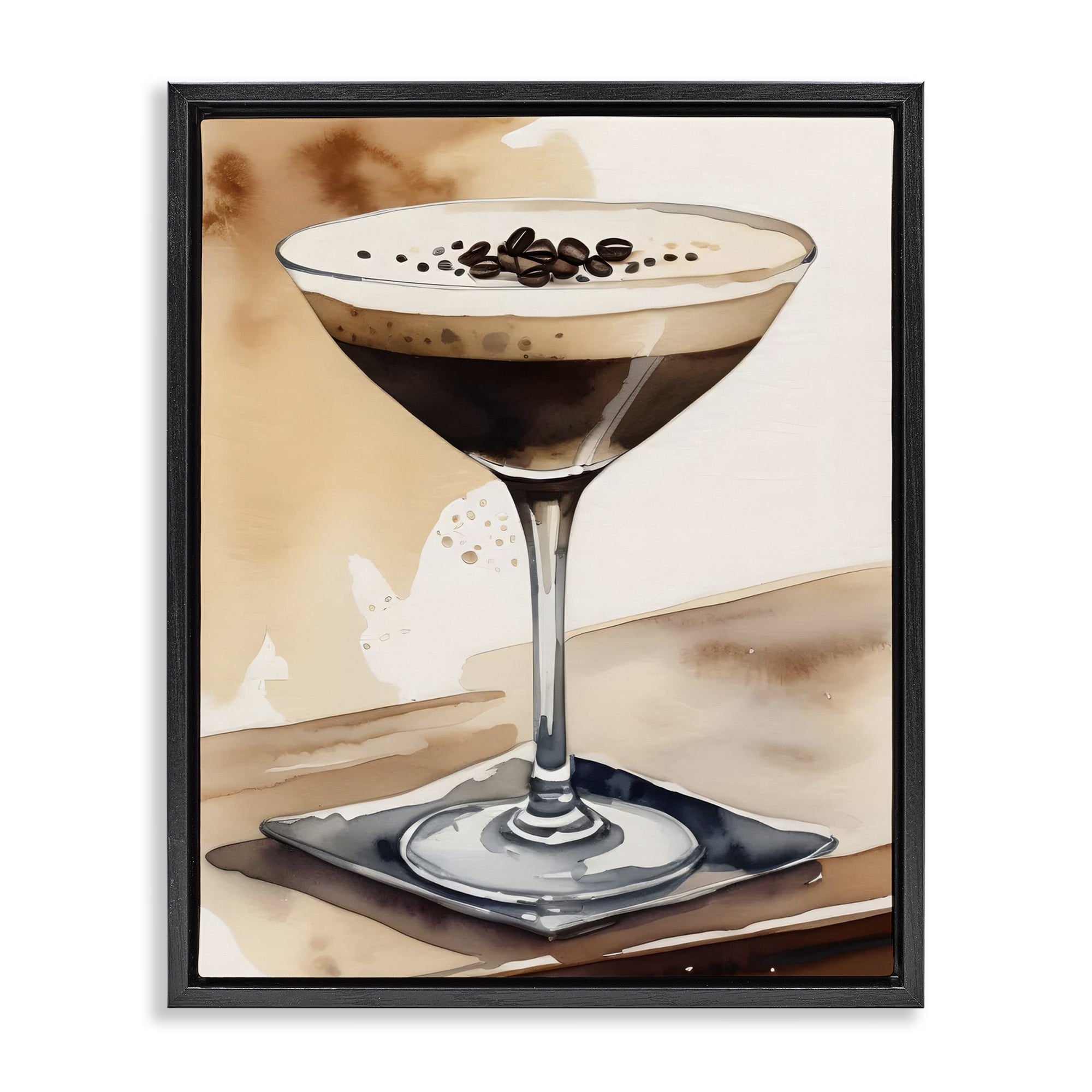 Stupell Industries Espresso Martini Watercolor Food & Beverage Painting Black Floater Framed Canvas Art Print Wall Art, 25 x 31