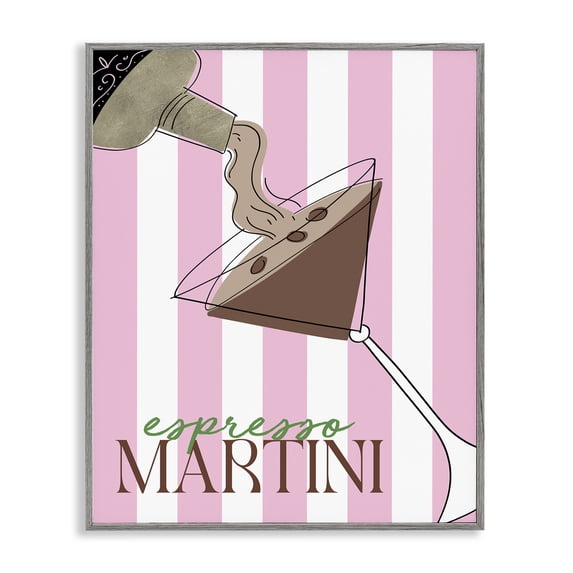 Stupell Industries Mid-Century Espresso Martini on Pink Stripes Gray Framed Giclee Art, 11 x 14, by Deidre Mosher