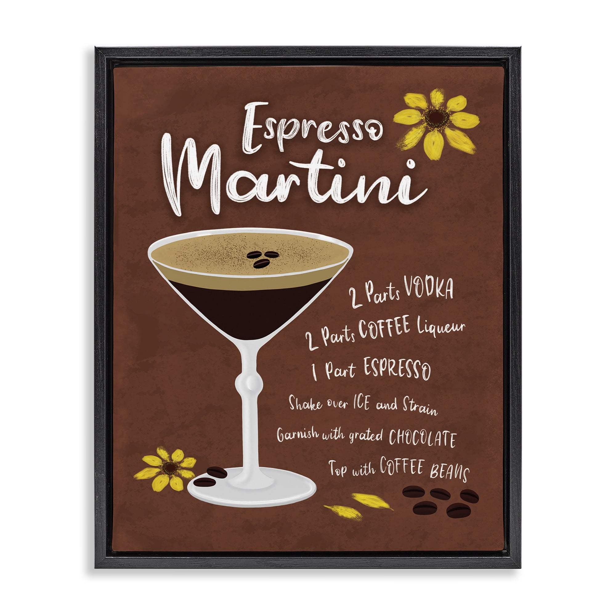 Stupell Industries Espresso Martini with Recipe Food & Beverage Painting Black Floater Framed Canvas Art Print Wall Art, 25 x 31