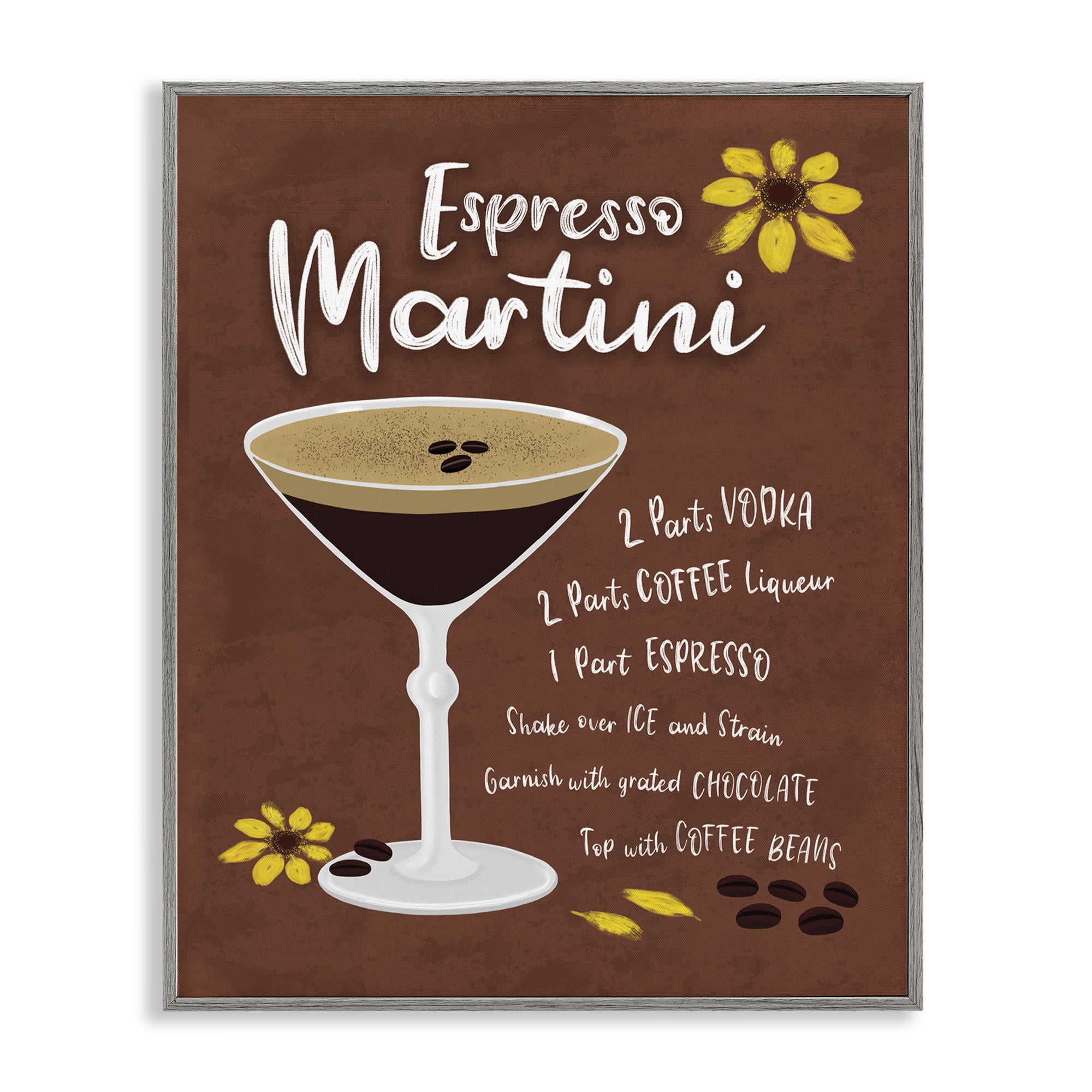 Stupell Industries Espresso Martini with Recipe Food & Beverage Painting Gray Framed Art Print Wall Art, 16 x 20