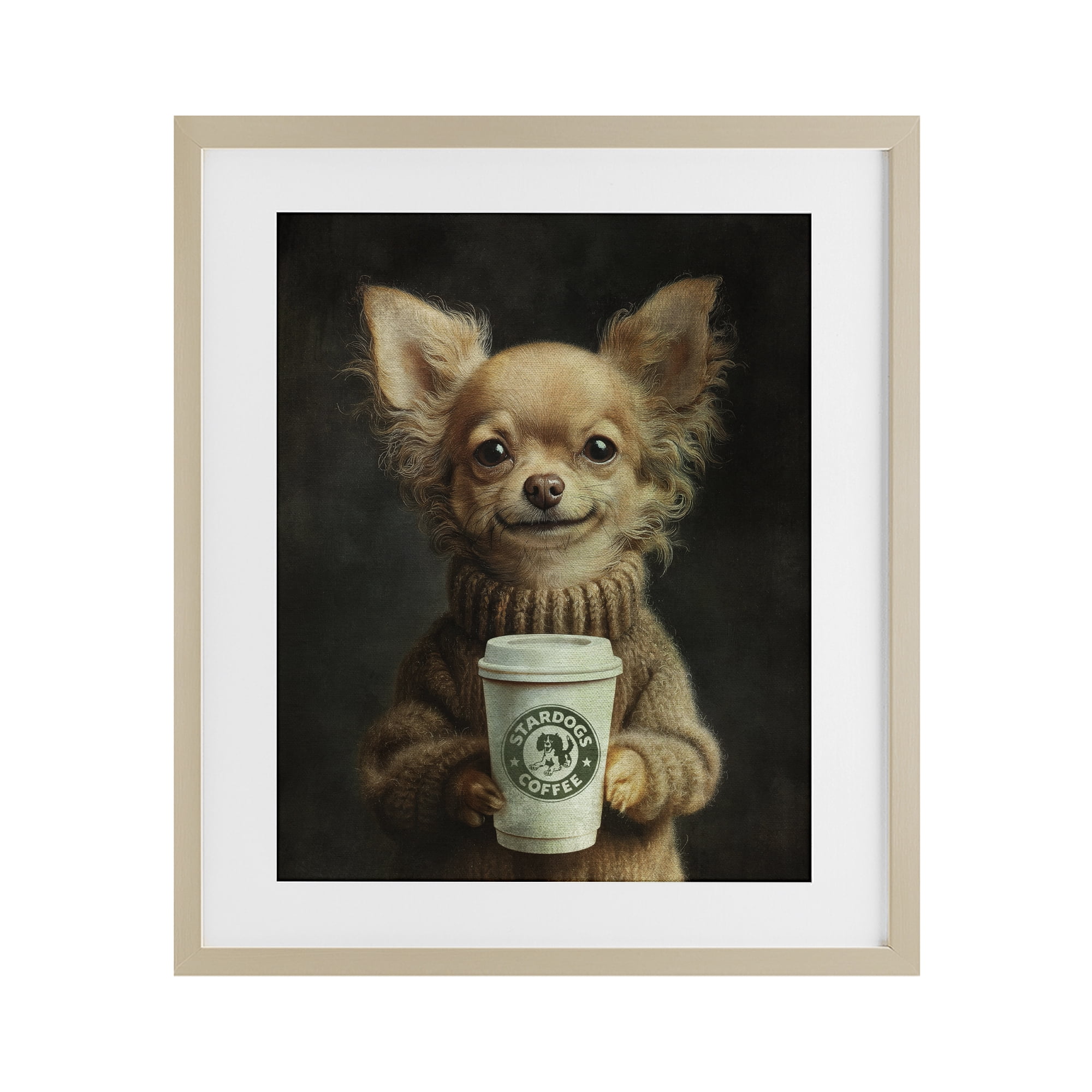 Stupell Industries Espresso Pup in Cozy Sweater Birch Framed Print Under Glass, design by Svetlana Aleynikova