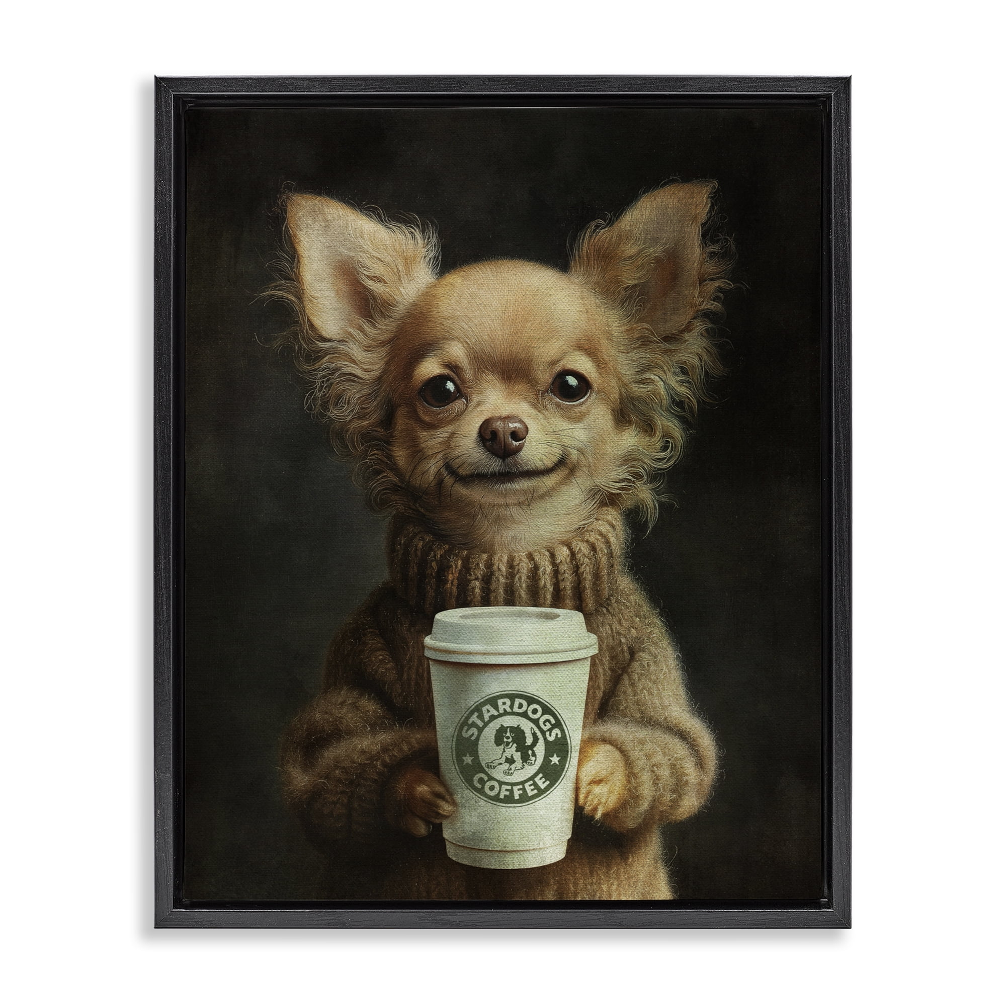 Stupell Industries Espresso Pup in Cozy Sweater Black Framed Floater Canvas Wall Art, design by Svetlana Aleynikova