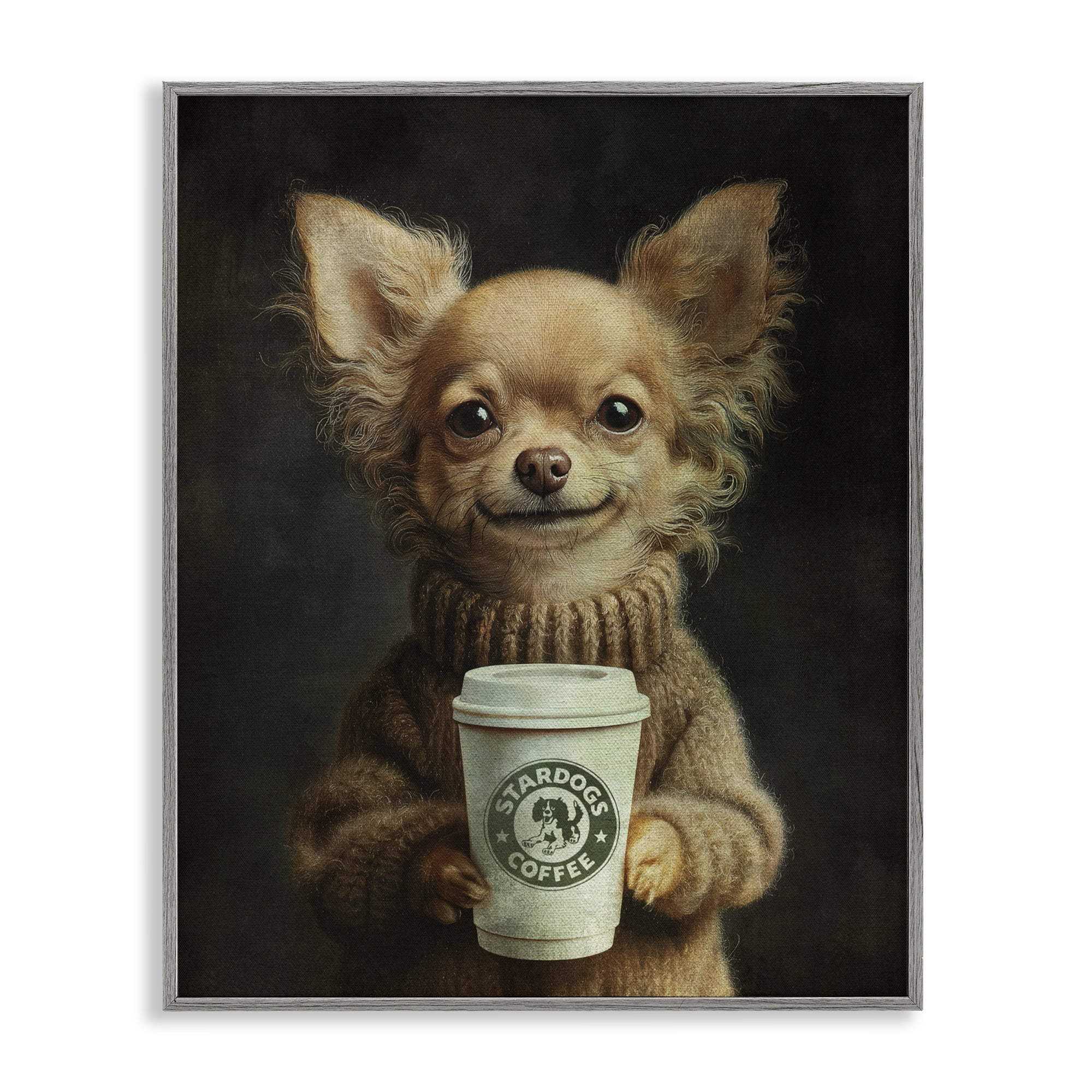Stupell Industries Espresso Pup in Cozy Sweater Gray Framed Giclee Art, design by Svetlana Aleynikova