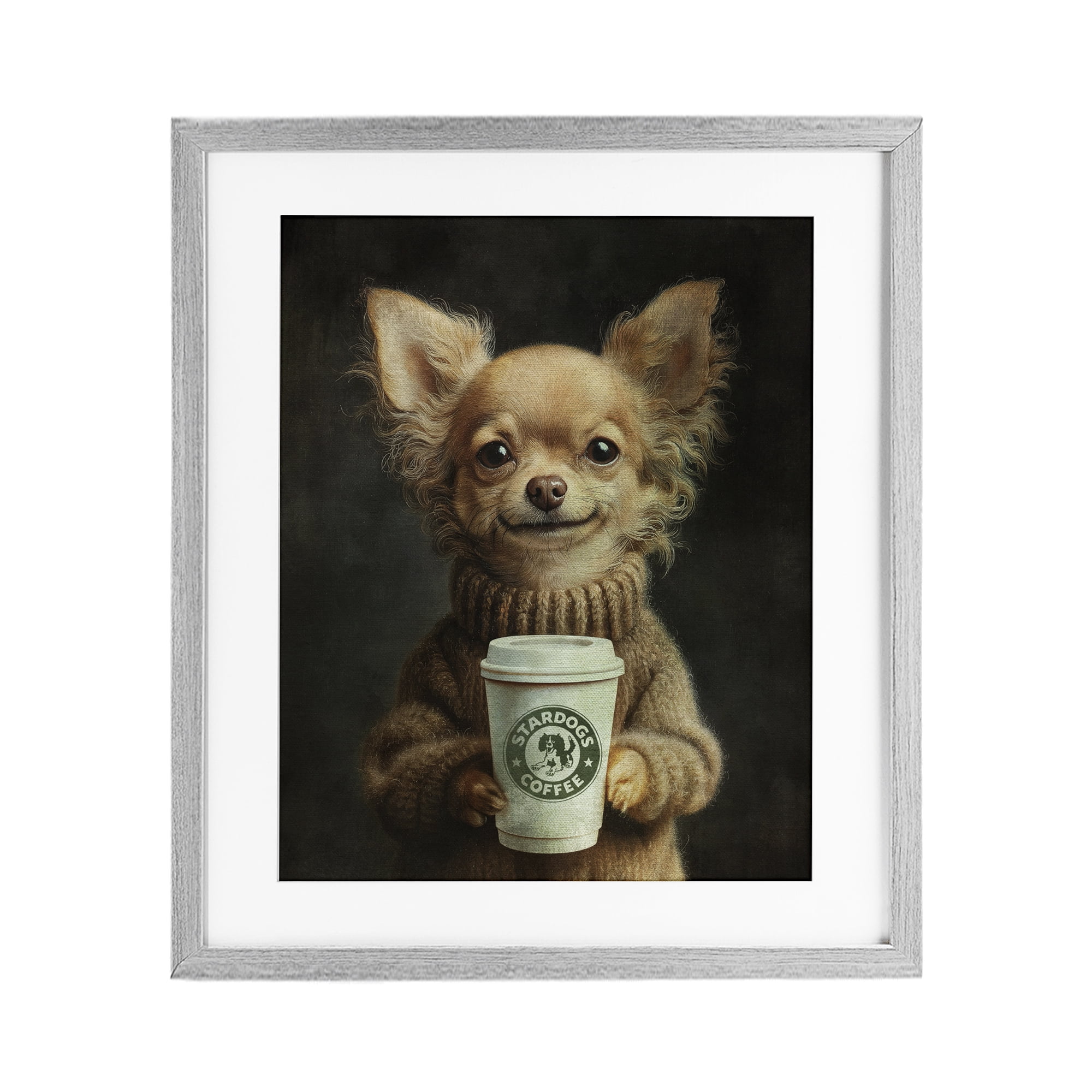Stupell Industries Espresso Pup in Cozy Sweater Gray Framed Print Under Glass, design by Svetlana Aleynikova