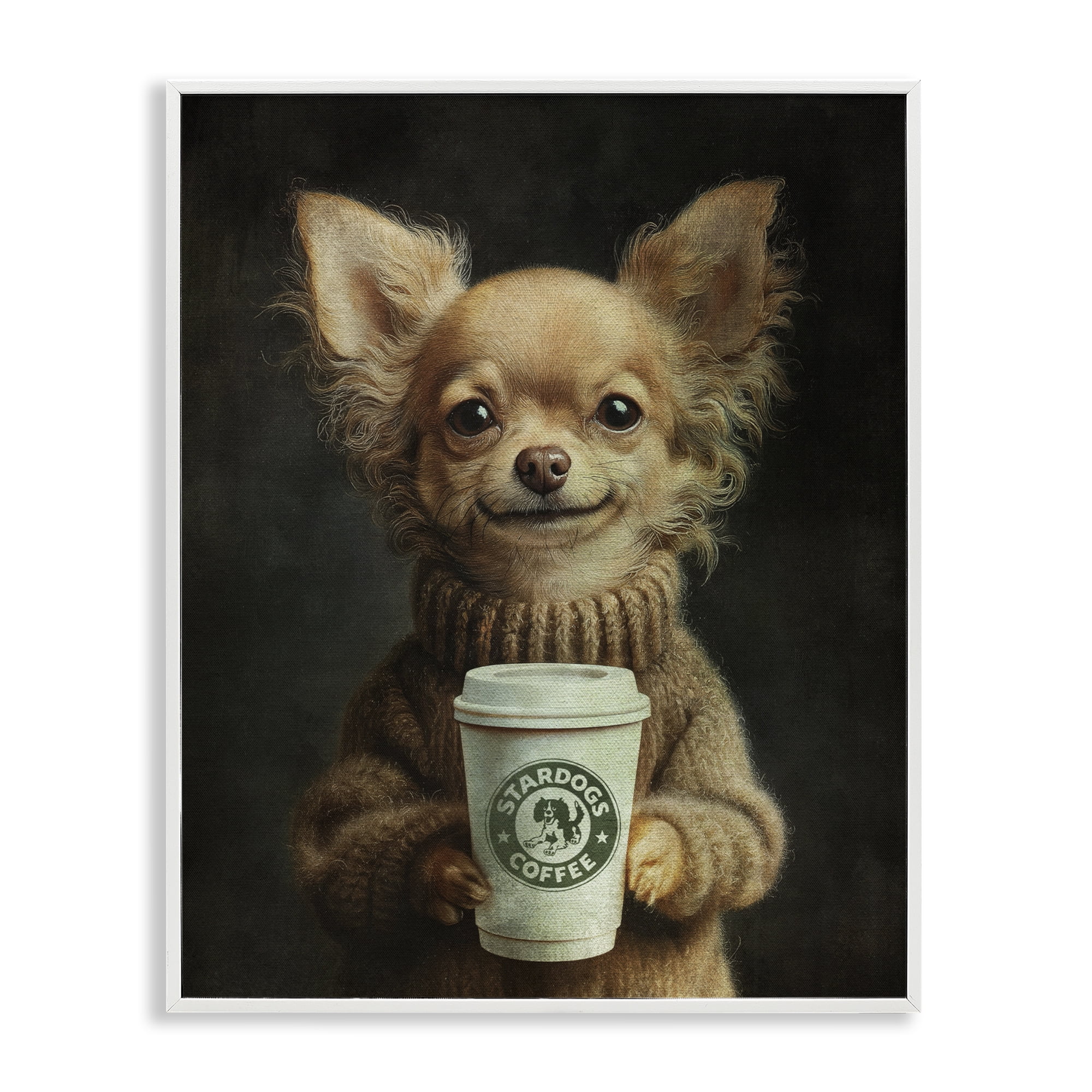 Stupell Industries Espresso Pup in Cozy Sweater White Framed Giclee Art, design by Svetlana Aleynikova