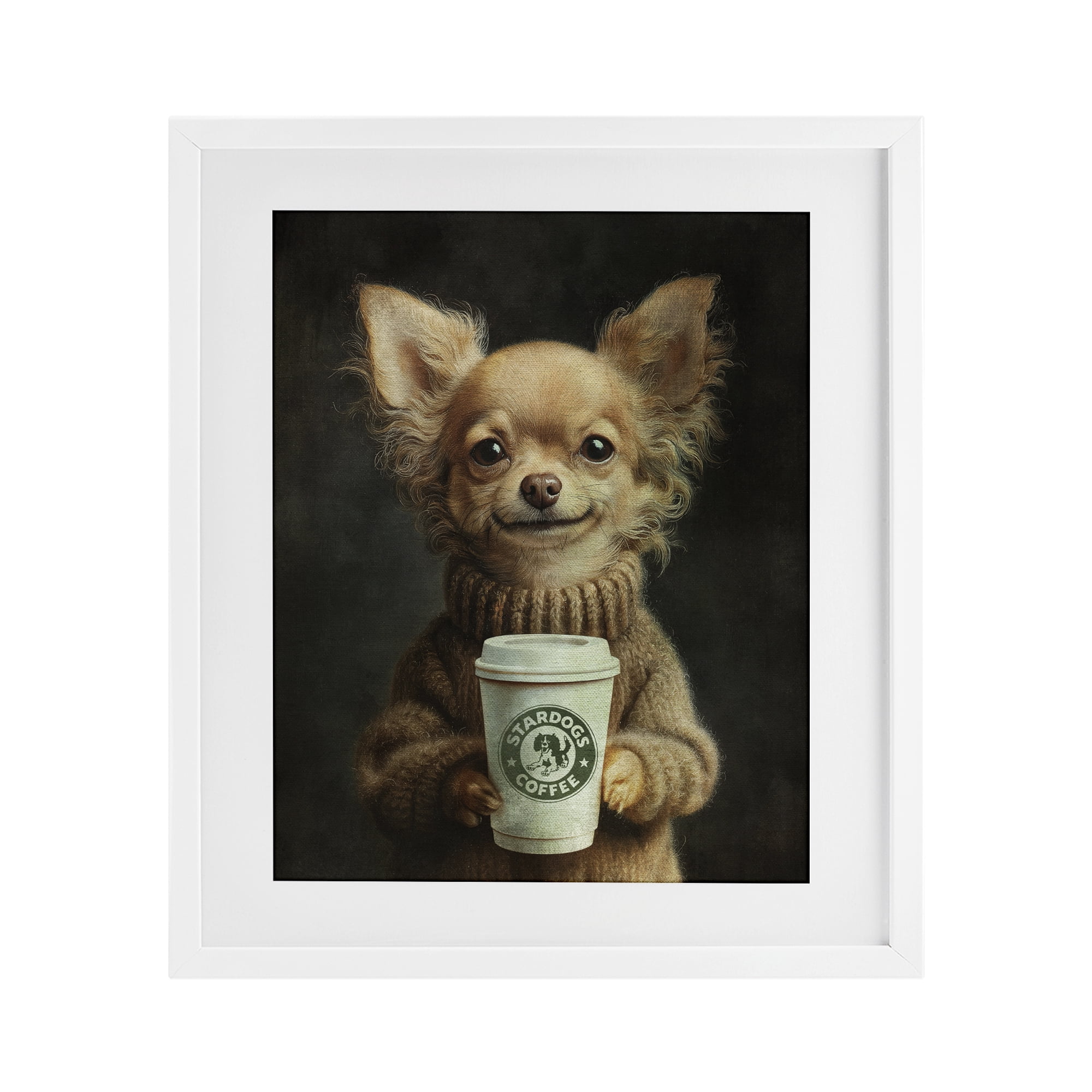 Stupell Industries Espresso Pup in Cozy Sweater White Framed Print Under Glass, design by Svetlana Aleynikova