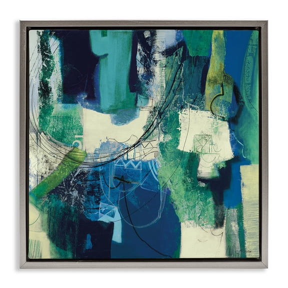 Stupell Industries Essenza Cool Tone Abstract Gray Framed Floater Canvas Wall Art design by Maurizio Piovan, 18 x 18