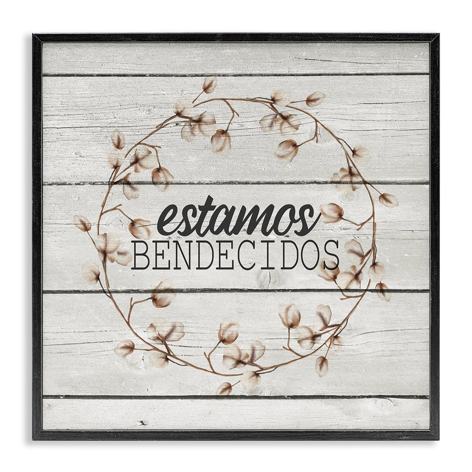 Stupell Industries Estamos Bendecidos con Algodón Inspirational Quotes & Sayings Painting Black Framed Art Print Wall Art, 17 x 17