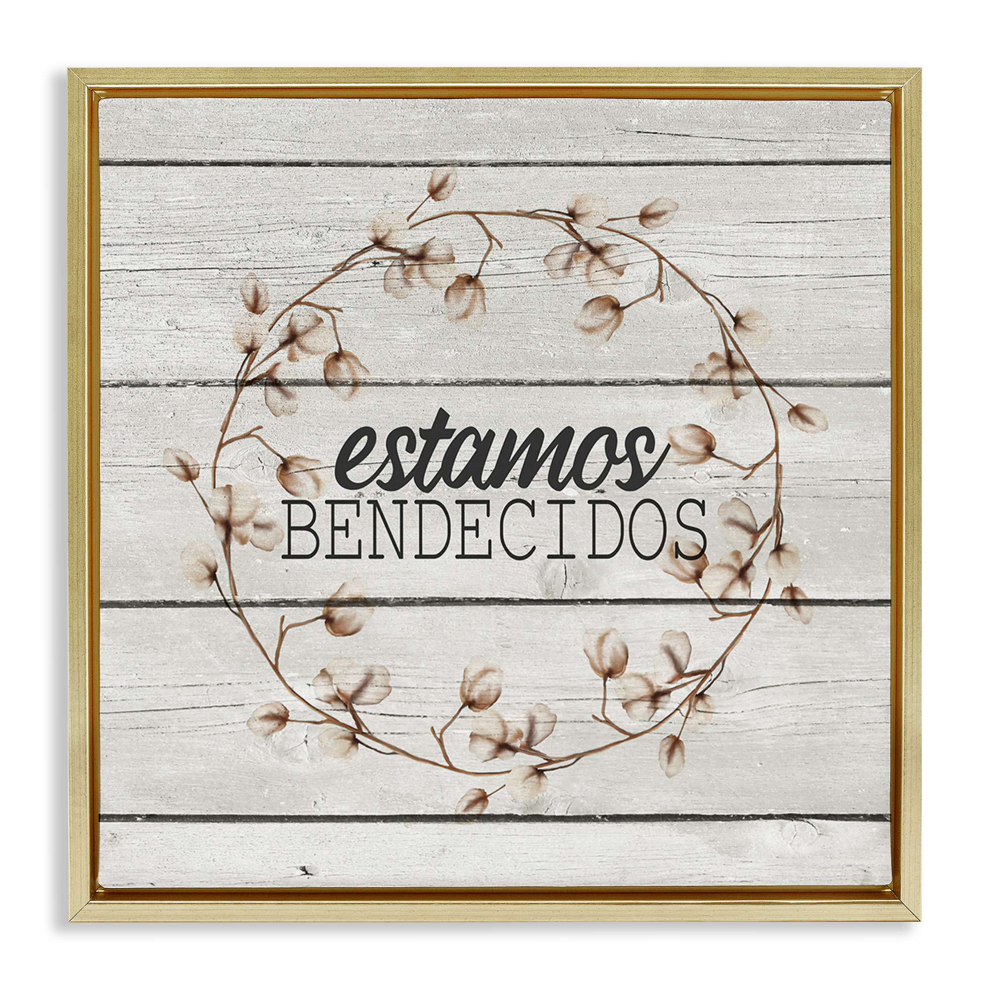 Stupell Industries Estamos Bendecidos con Algodón Inspirational Quotes & Sayings Painting Gold Floater Framed Art Print Wall Art, 18 x 18