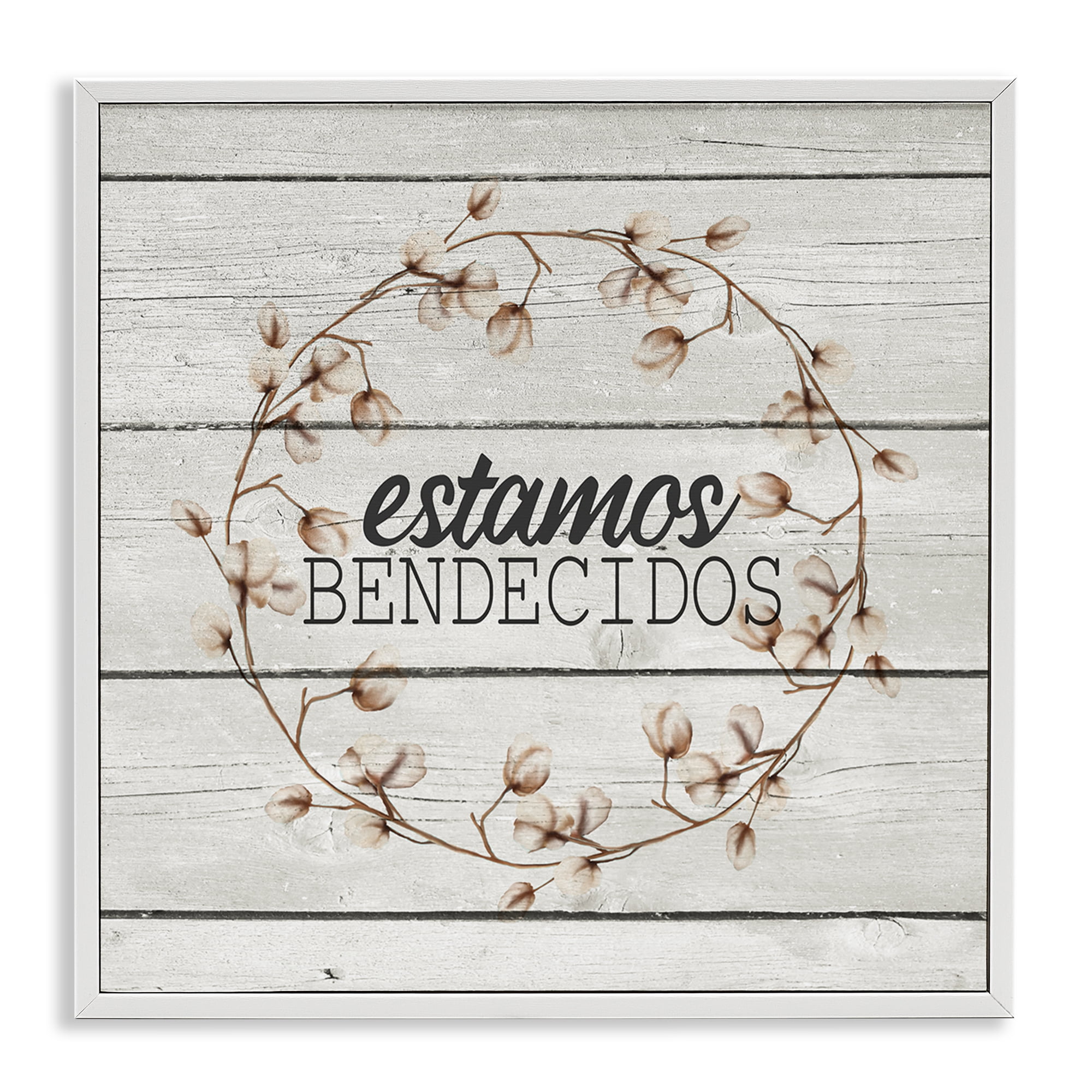 Stupell Industries Estamos Bendecidos con Algodón Inspirational Quotes & Sayings Painting White Framed Art Print Wall Art, 24 x 24
