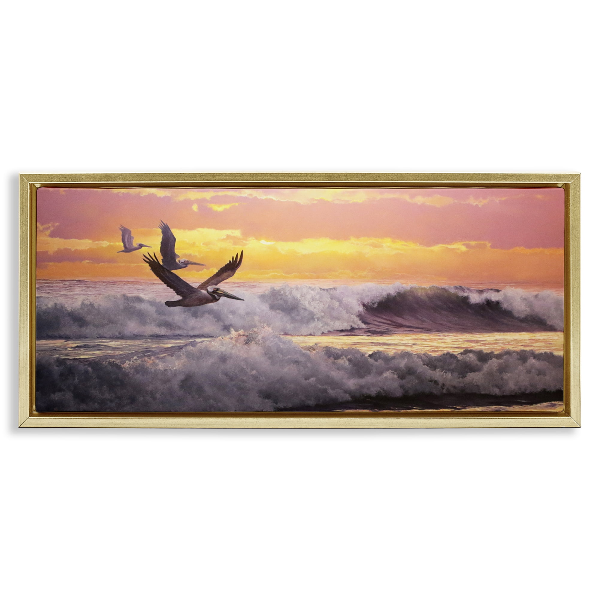 Stupell Industries Eternal Rhythms Seascape Landscape & Nature Photography Gold Floater Framed Canvas Art Print Wall Art, 31 x 14