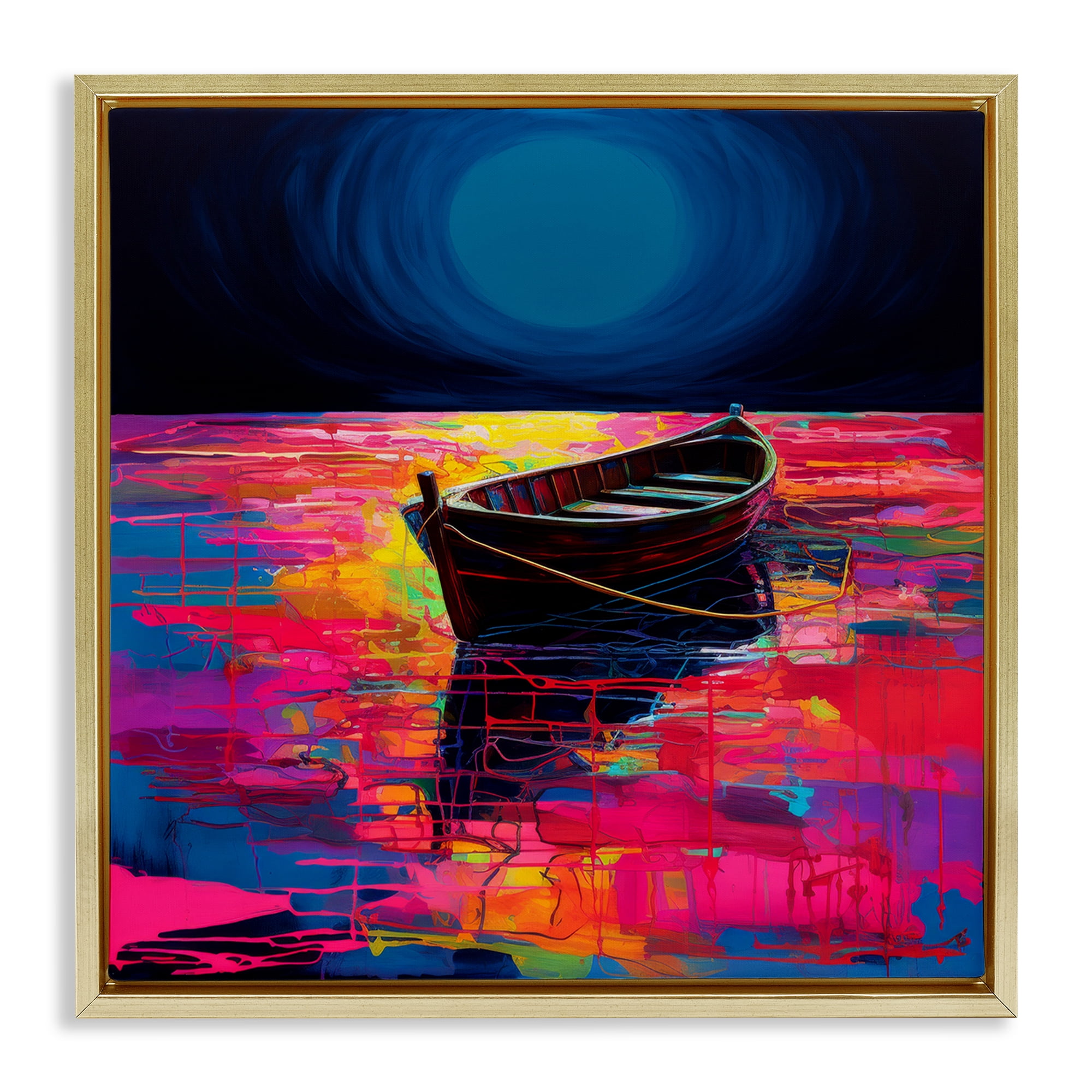 Stupell Industries Ethereal Cruiser Boat Transportation Painting Gold Floater Framed Canvas Art Print Wall Art, 18 x 18