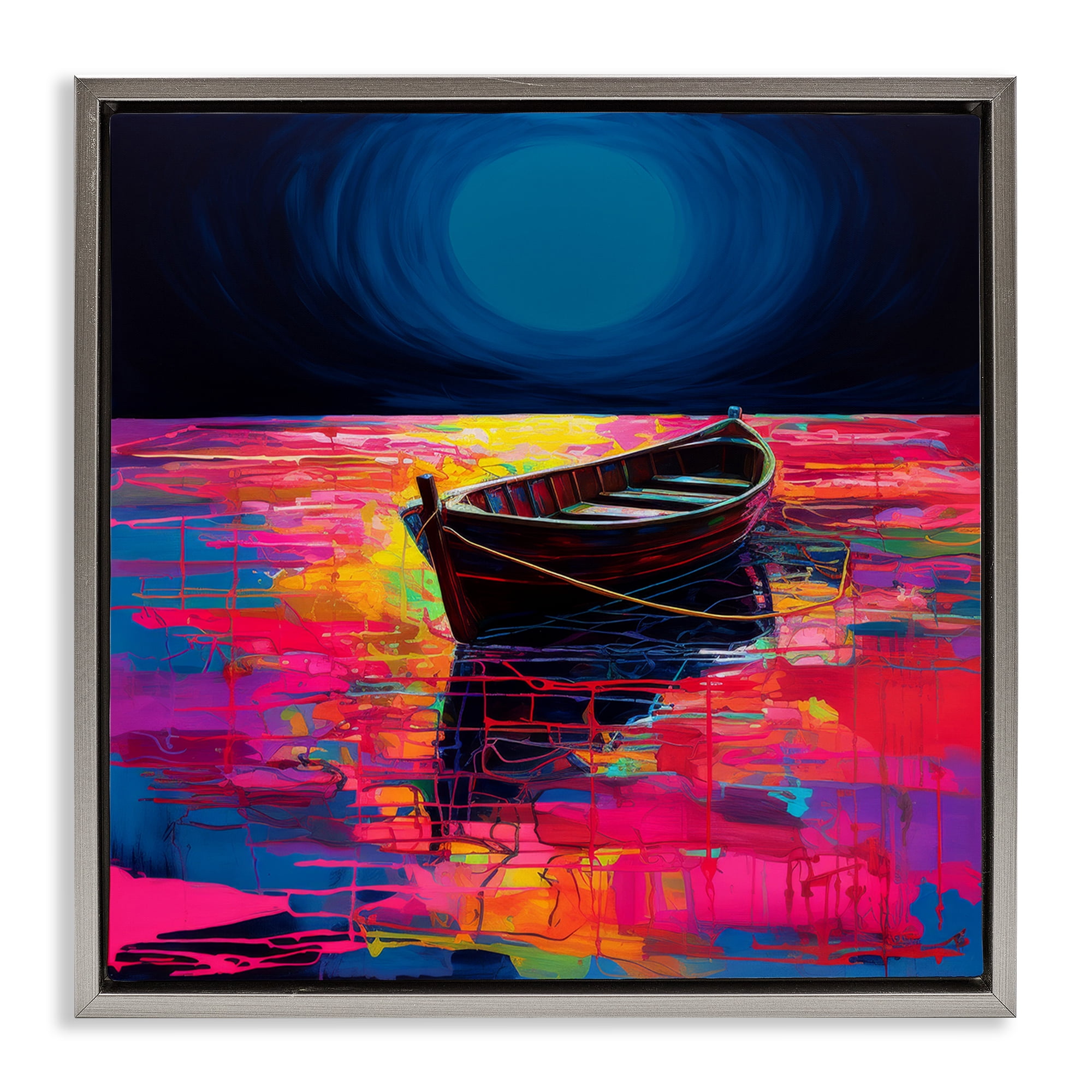 Stupell Industries Ethereal Cruiser Boat Transportation Painting Gray Floater Framed Canvas Art Print Wall Art, 18 x 18