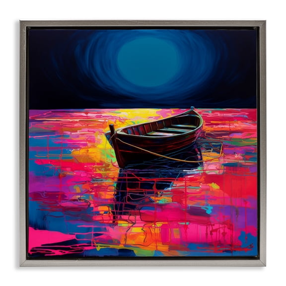 Stupell Industries Ethereal Cruiser Boat Transportation Painting Gray Floater Framed Canvas Art Print Wall Art, 18 x 18