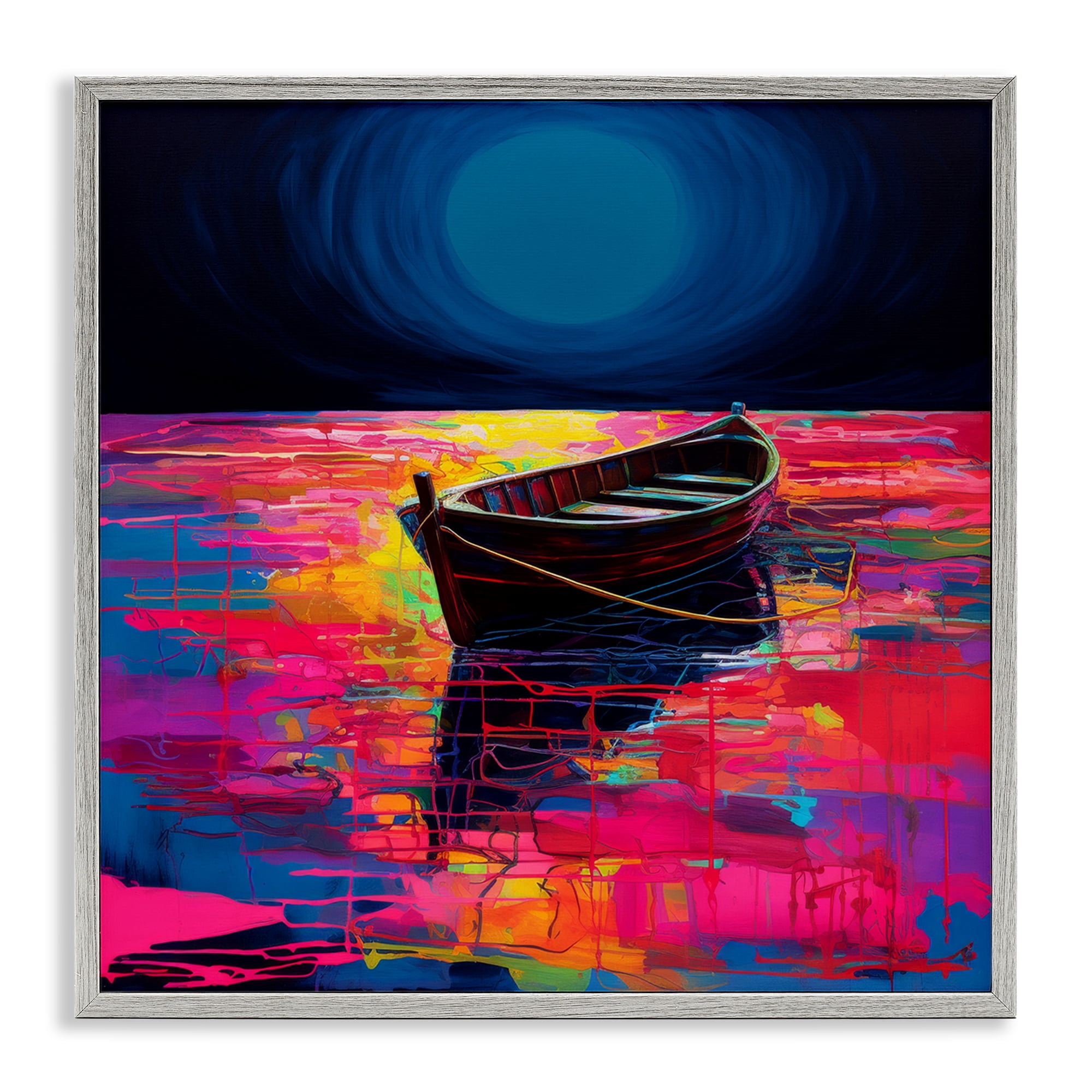 Stupell Industries Ethereal Cruiser Boat Transportation Painting Gray Framed Art Print Wall Art, 24 x 24