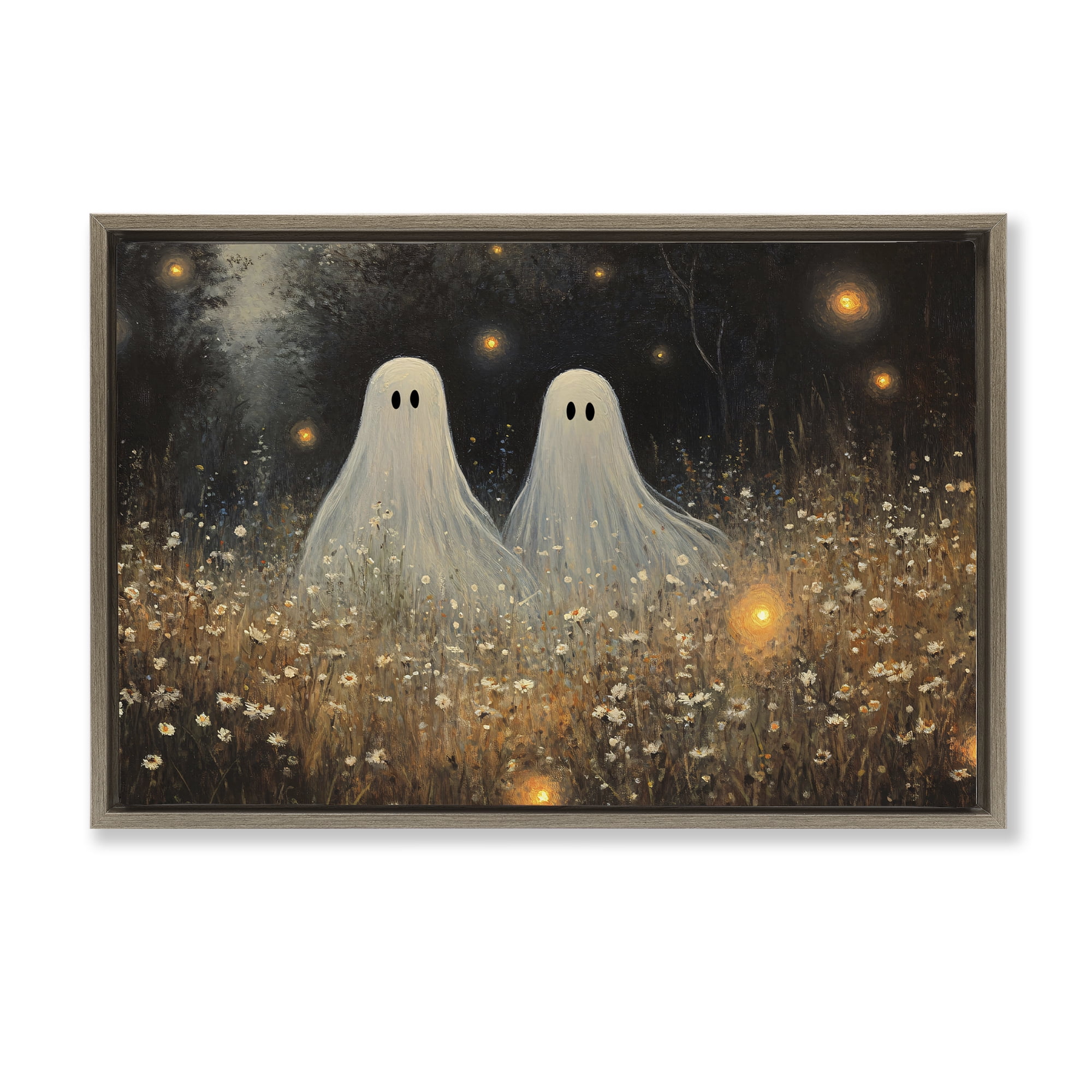 Stupell Industries Ethereal Ghost Twins Brown Framed Floater Canvas Wall Art, design by Jacky Ngan