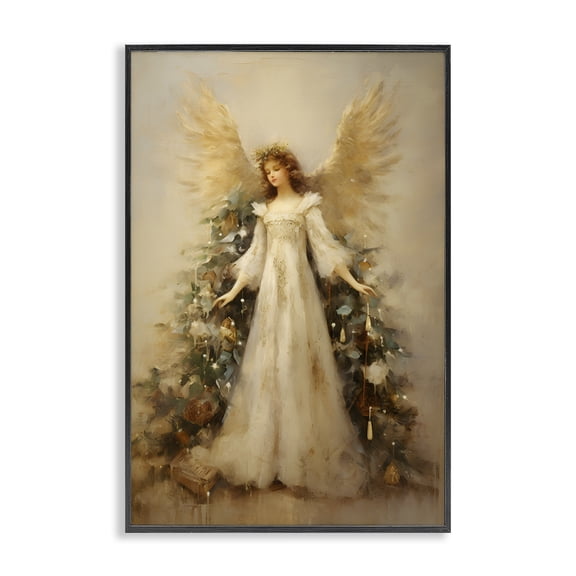 Ethereal Holiday Angel Black Framed Giclee Art, 16 x 24, Made In USA
