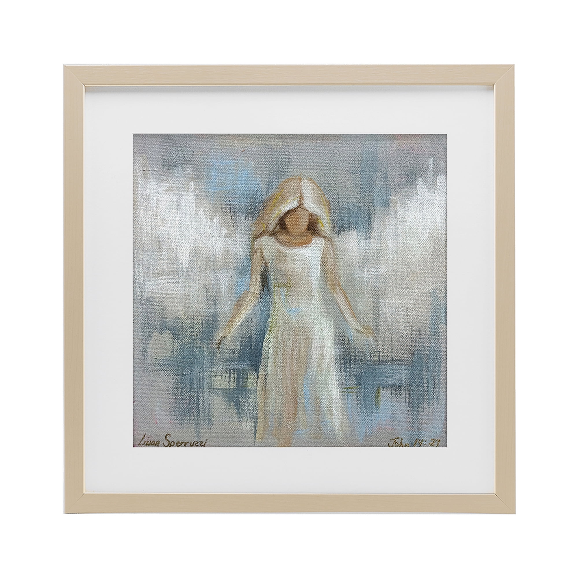 Stupell Industries Ethereal Peace Angel Birch Framed Print Under Glass, design by Linda Sperruzzi