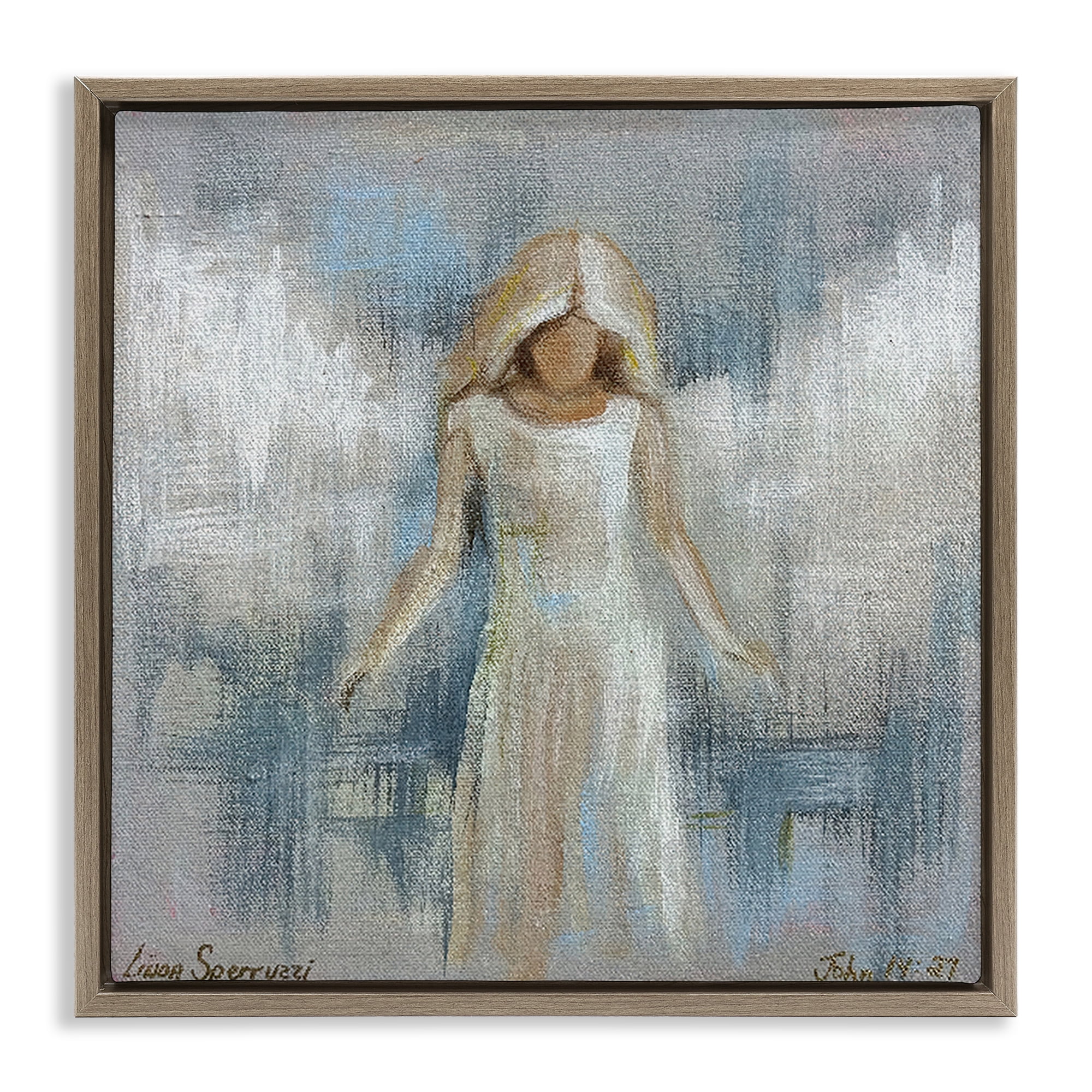 Stupell Industries Ethereal Peace Angel Brown Framed Floater Canvas Wall Art, design by Linda Sperruzzi