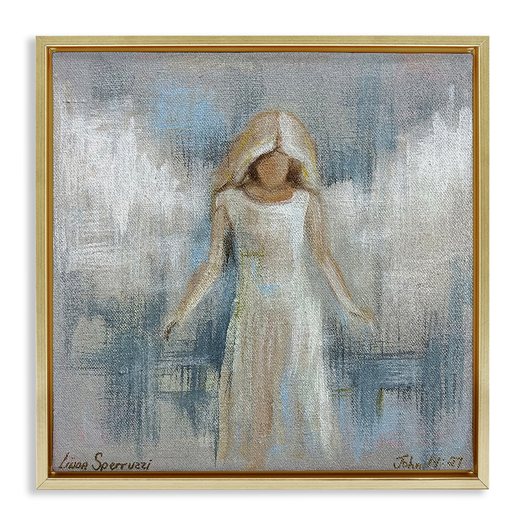 Stupell Industries Ethereal Peace Angel Gold Framed Floater Canvas Wall Art, design by Linda Sperruzzi