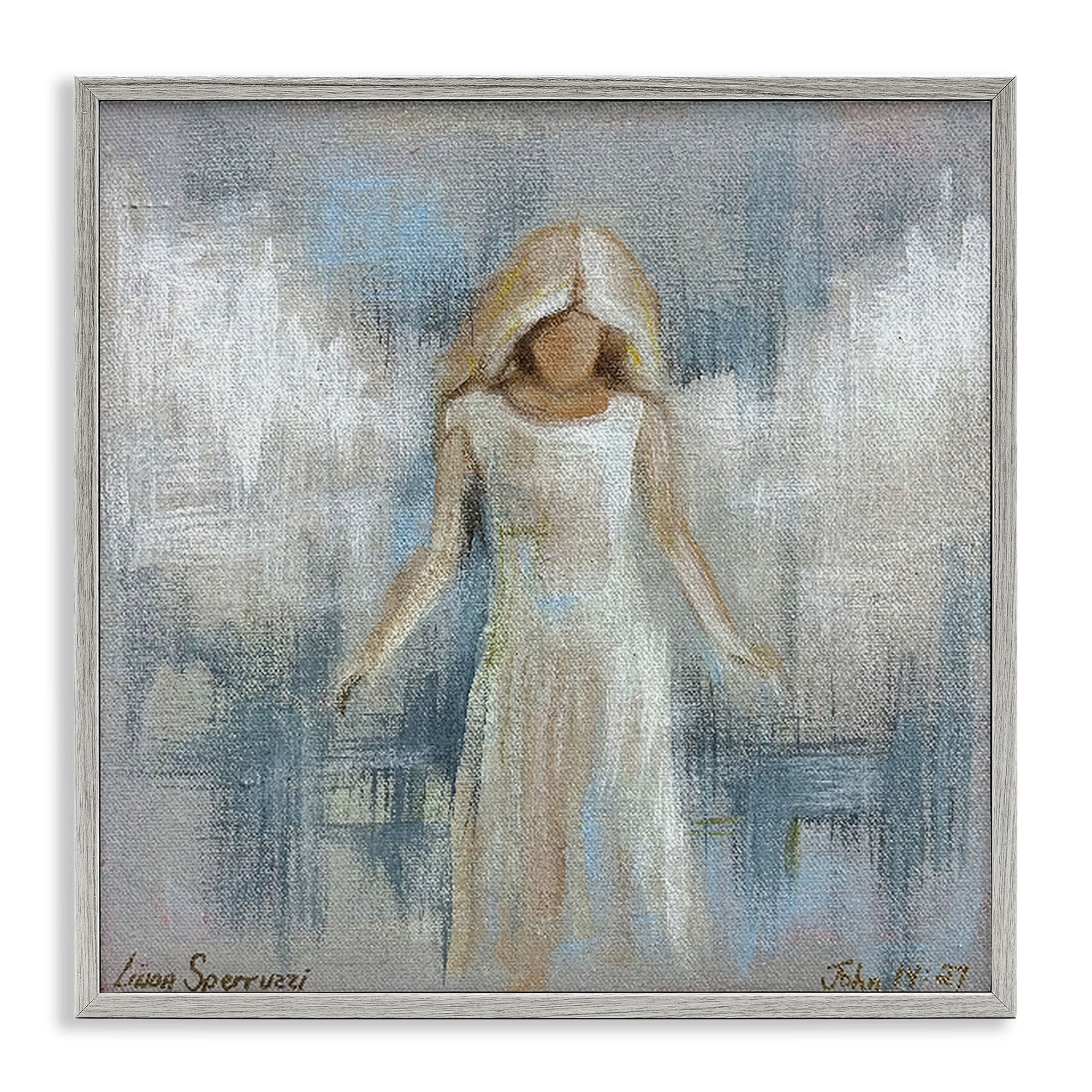 Stupell Industries Ethereal Peace Angel Gray Framed Giclee Art, design by Linda Sperruzzi