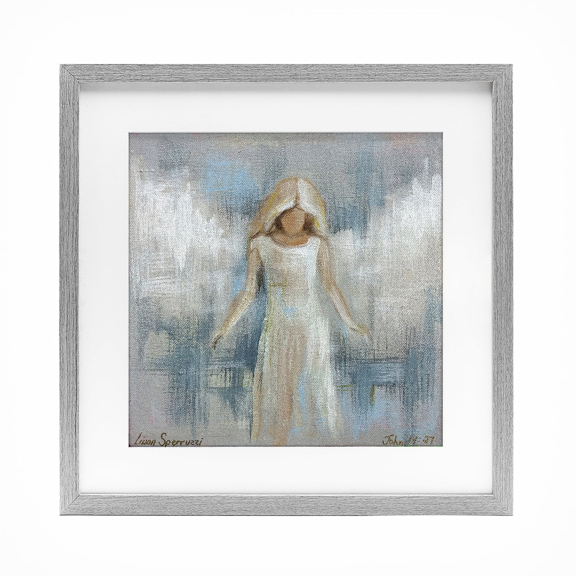 Stupell Industries Ethereal Peace Angel Gray Framed Print Under Glass, design by Linda Sperruzzi
